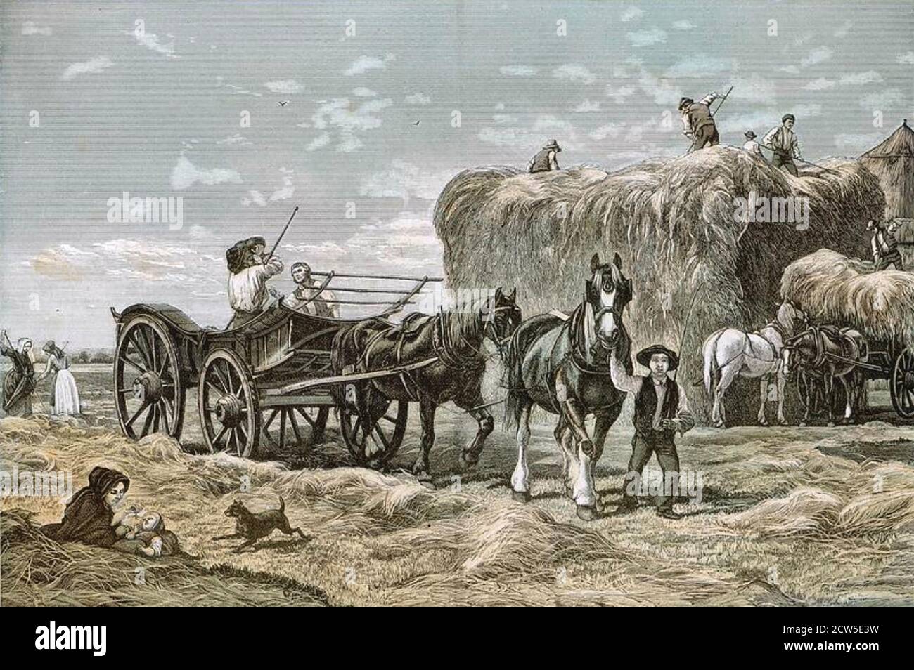 EINEN HEUHAUFEN BAUEN in einer Illustration von 1882 Stockfoto