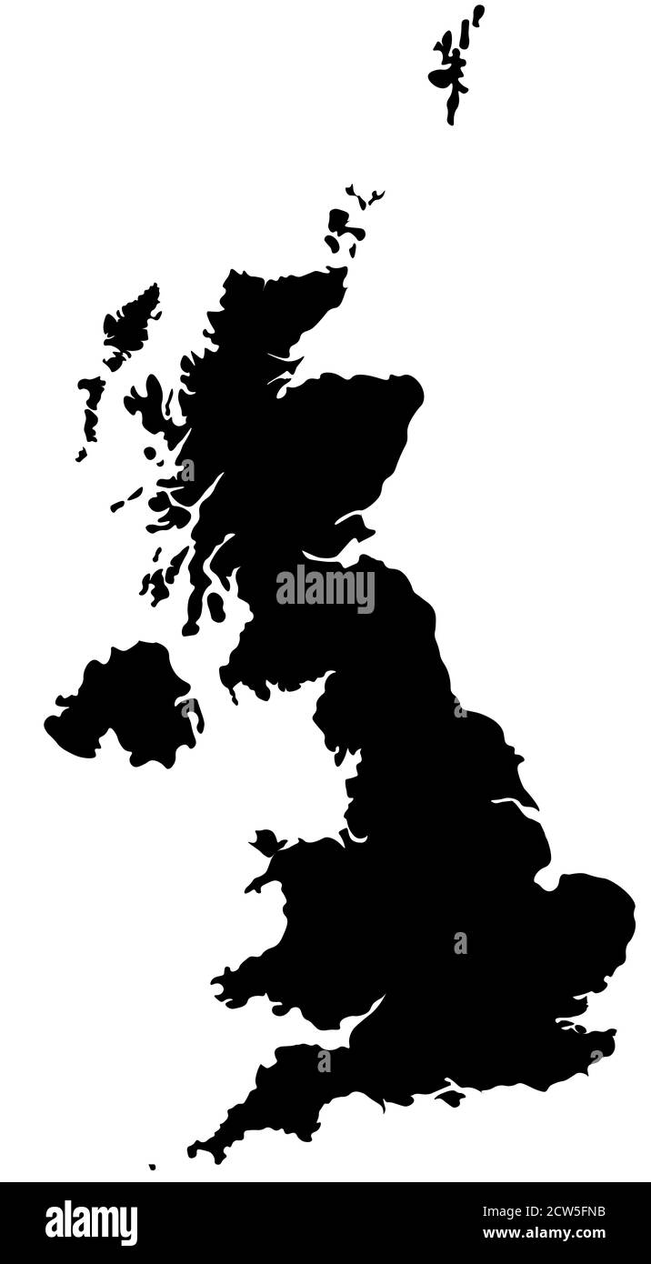 Silhouette des Vereinigten Königreichs von Großbritannien und Nordirland. Schön geformte Karte mit abgerundeten Kanten, um einen eleganteren Look zu schaffen. Die Karte inkl. Stockfoto