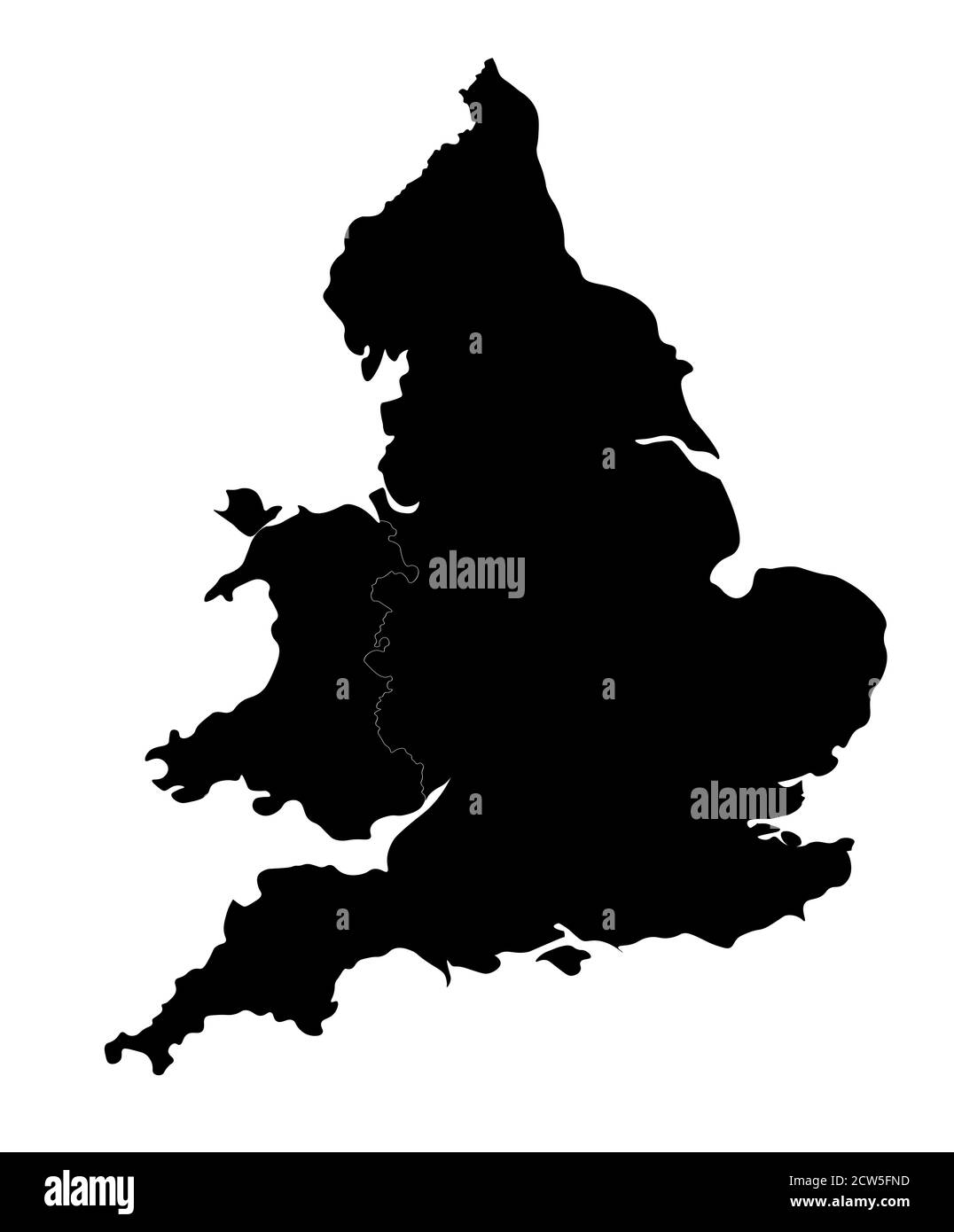 England und Wales Silhouette. Formschöne Karte mit abgerundeten Kanten für einen eleganten Look. Stockfoto