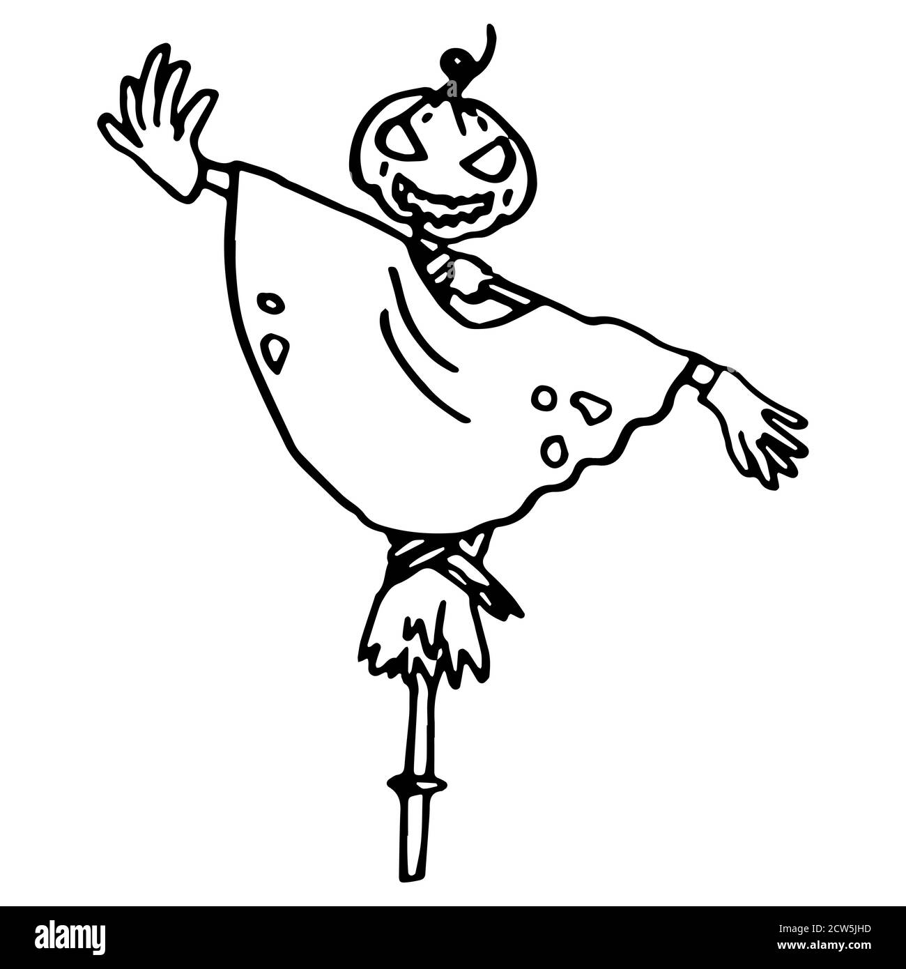 Halloween Vogelscheuche Symbol auf weiß isoliert Hintergrund. Gruseliges Symbol für Einladung oder Geschenkkarte, Notizbuch, Badetuch, Sammelalbum. Telefontasche oder Tuch PR Stock Vektor