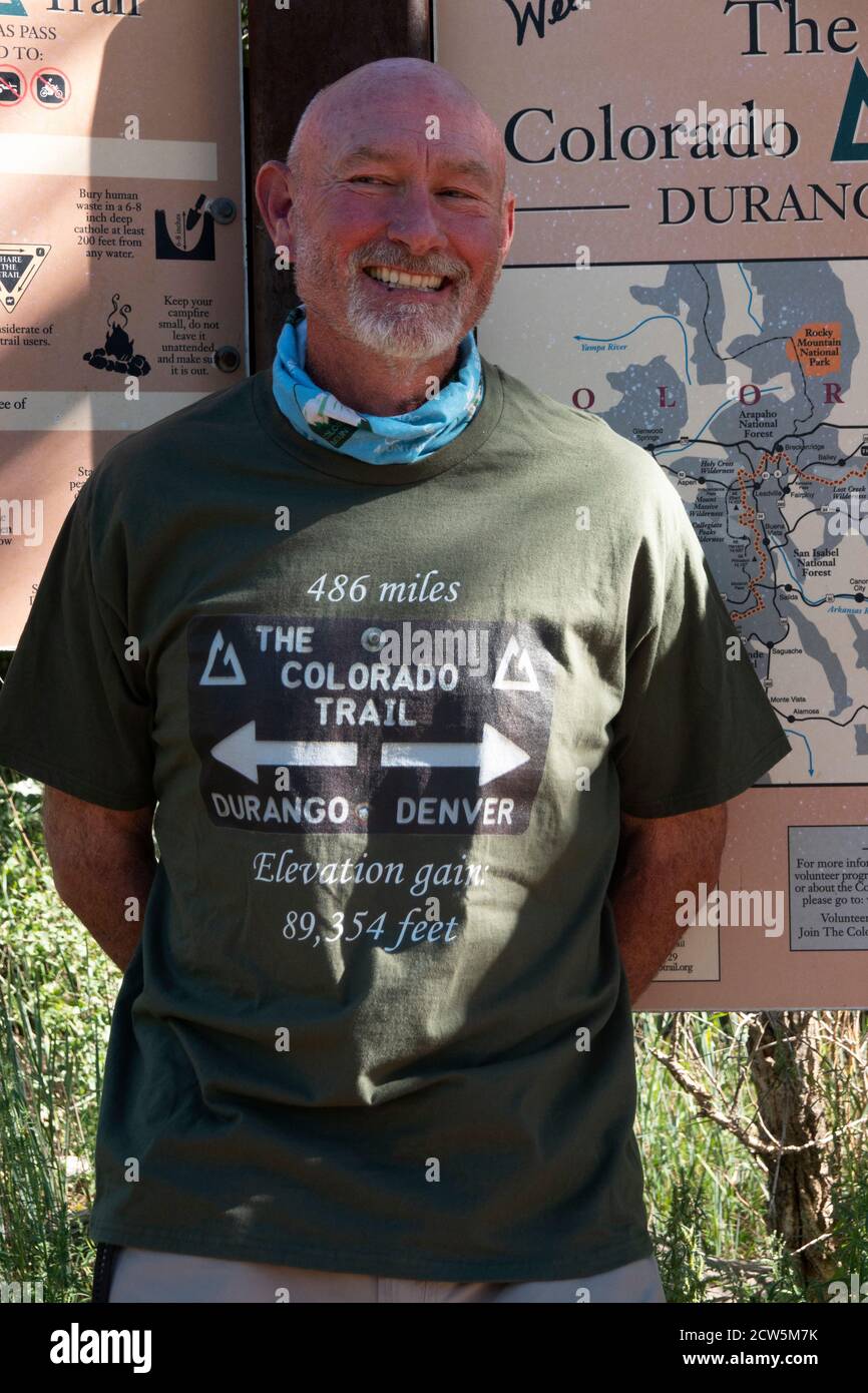 Ende der Linie: Abschluss des 485 Meilen Colorado Trail, Durango, Colorado Stockfoto