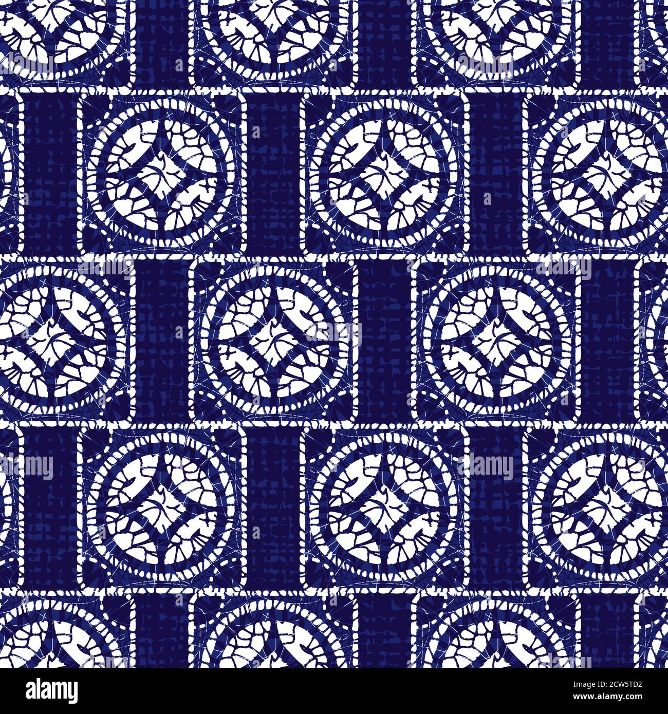 Vector blau Shibori Quilt Quadrate stapelt nahtlose Muster. Geeignet für Textil, Geschenkpapier und Tapeten. Stock Vektor