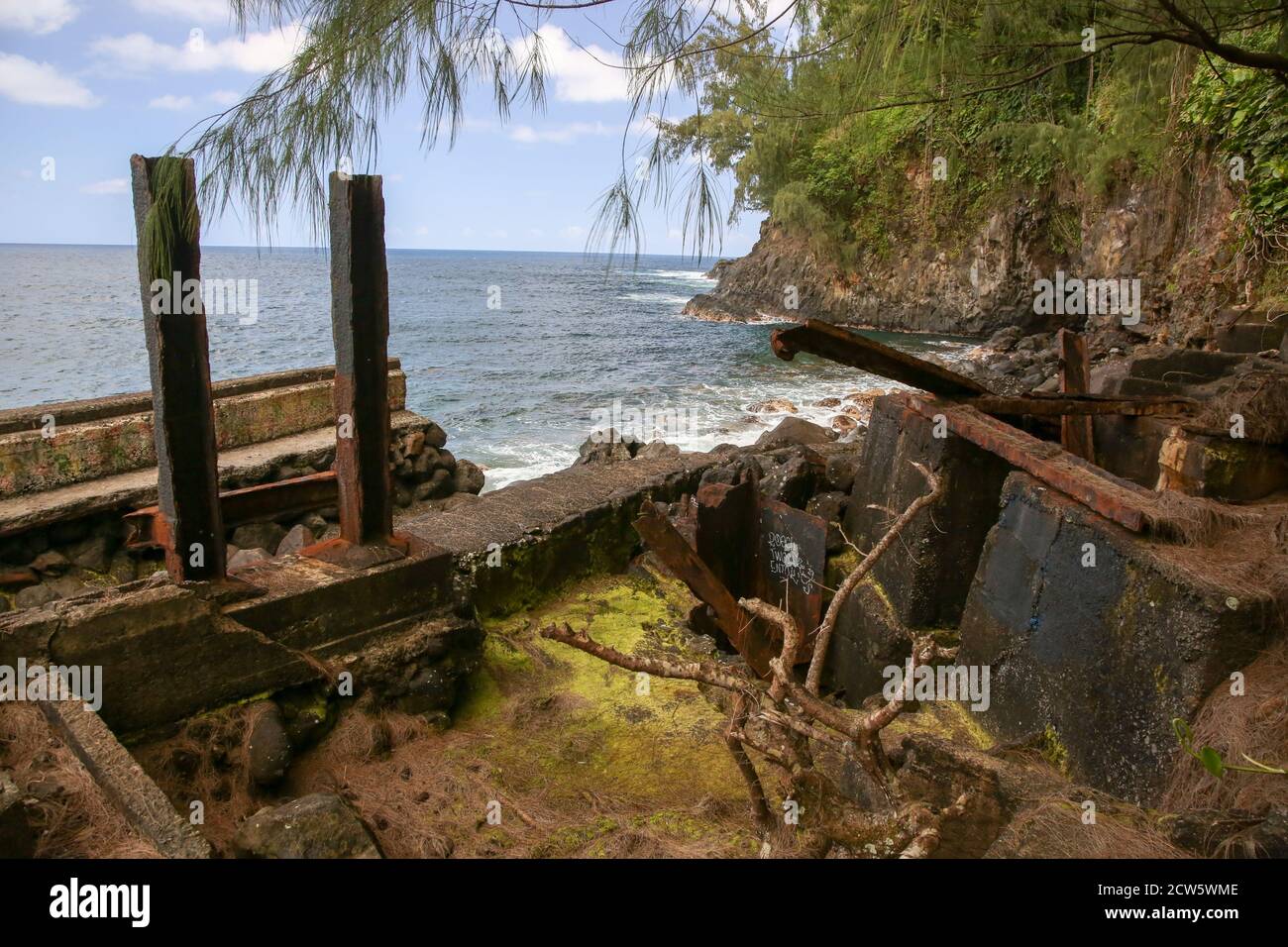 Hakalau Sugar Mill Ruinen, hakalau Bay, Hawaii Stockfoto