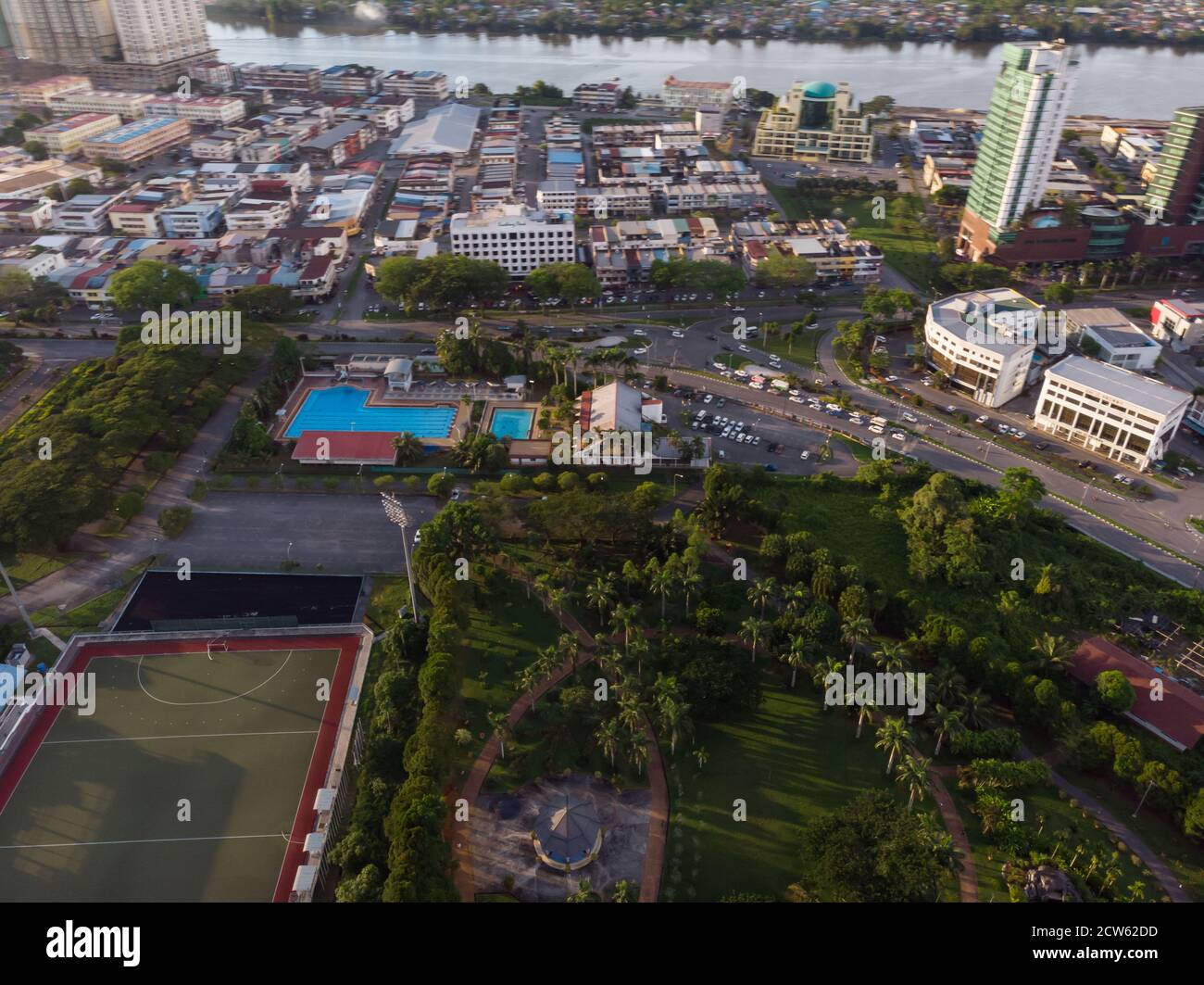 Luftaufnahme des Sarawak State Hockey Stadium oder lokal bekannt Als 'Stadium Hoki Negeri Sarawak' in Kuching Stockfoto