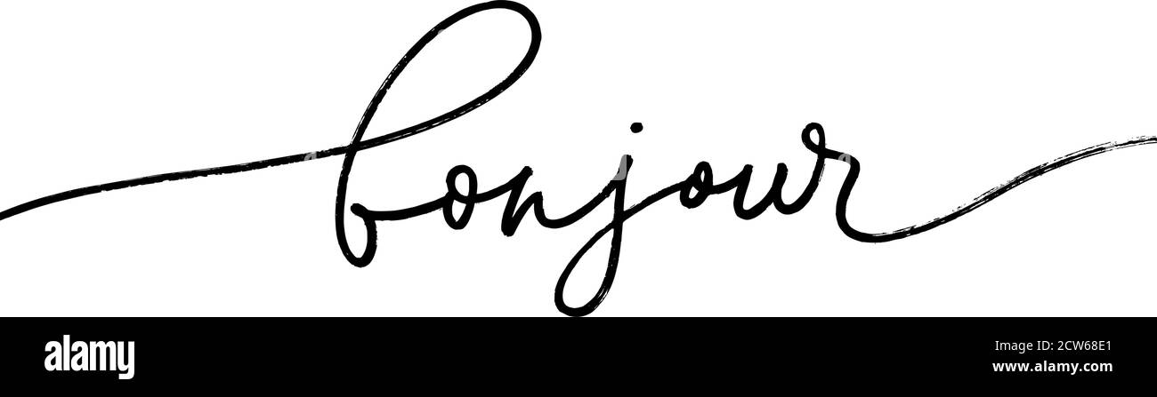 Bonjour Pinselstift Vektor-Schriftzug Stock Vektor