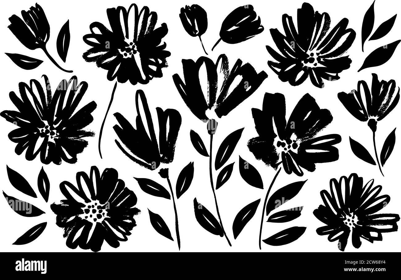 Frühling Blumen Hand gezeichnet Vektor-Set. Stock Vektor