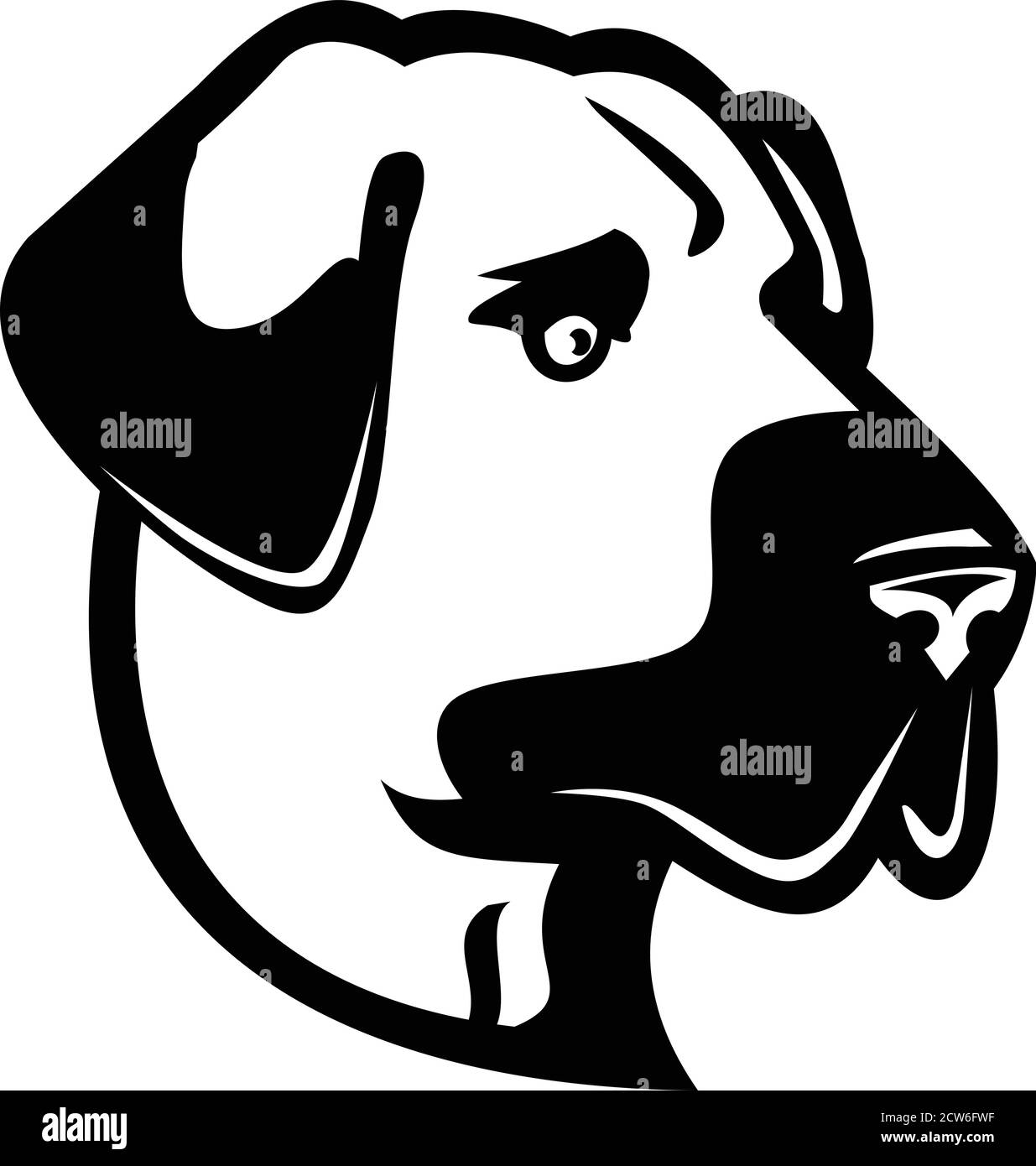 Schwarz-weißes Maskottchen Abbildung des Kopfes eines anatolischen Schäferhundes, anatolischen Schwarzkopf oder Kangal, ein Tierschutzhund von der Seite an gesehen Stock Vektor