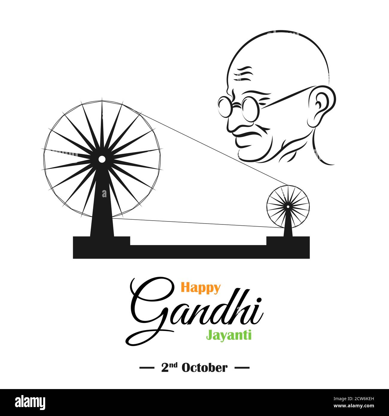 Happy Gandhi Jayanti, 2. Oktober, Mahatma Gandhi Skizze mit Spinnrad Poster, Vektor-Illustration Stock Vektor