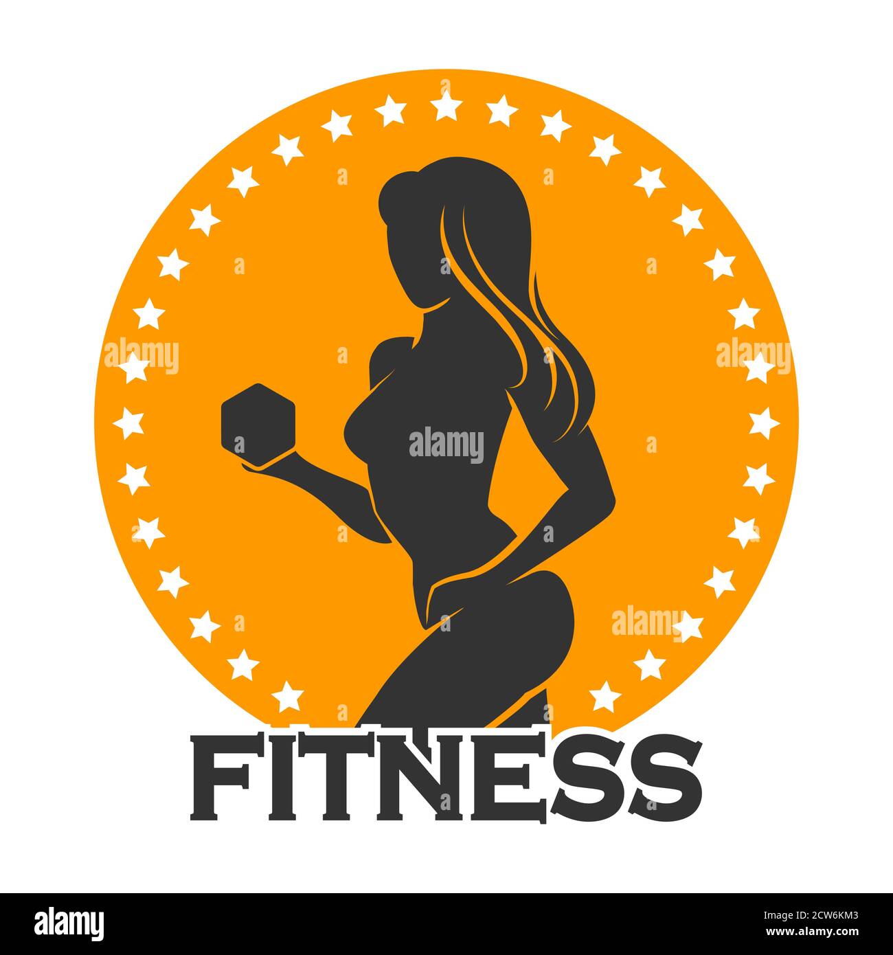 Logo-Vorlage für Fitnessstudio oder Fitness. Athletische Frau Hält Gewicht Silhouette. Stock Vektor