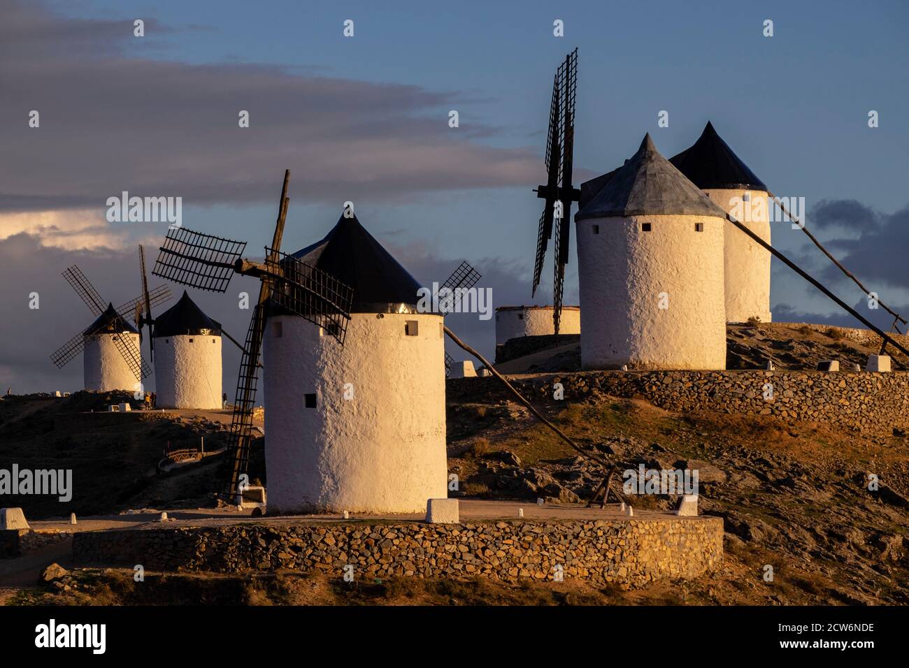 molinos de Consuegra, cerro Calderico, Consuegra, Provincia de Toledo, Castilla-La Mancha, Spanien Stockfoto