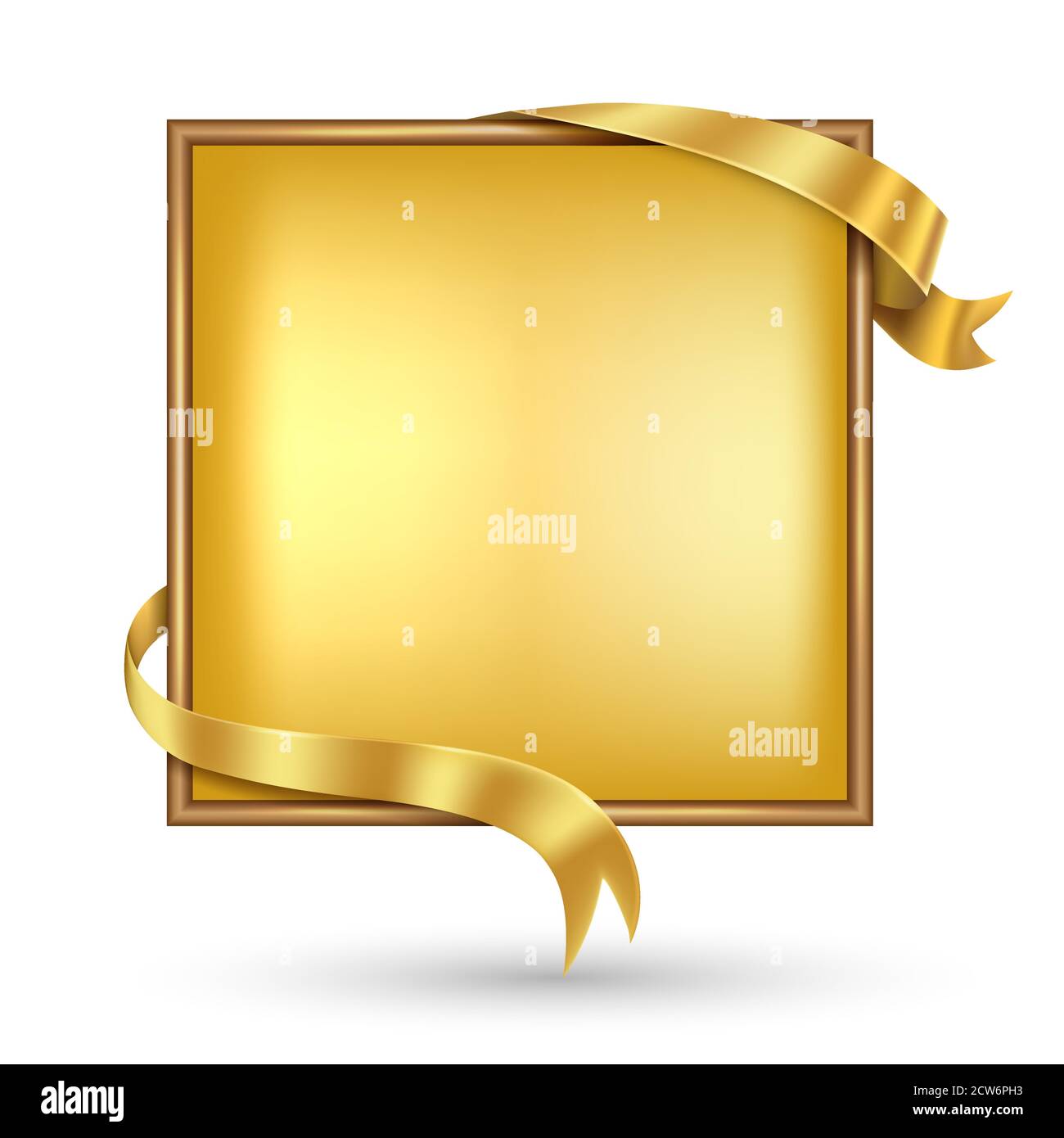 Quadratisches Goldbanner mit Goldband. Vektor-Illustration für Promotion und Präsentation Hintergrund. Stock Vektor