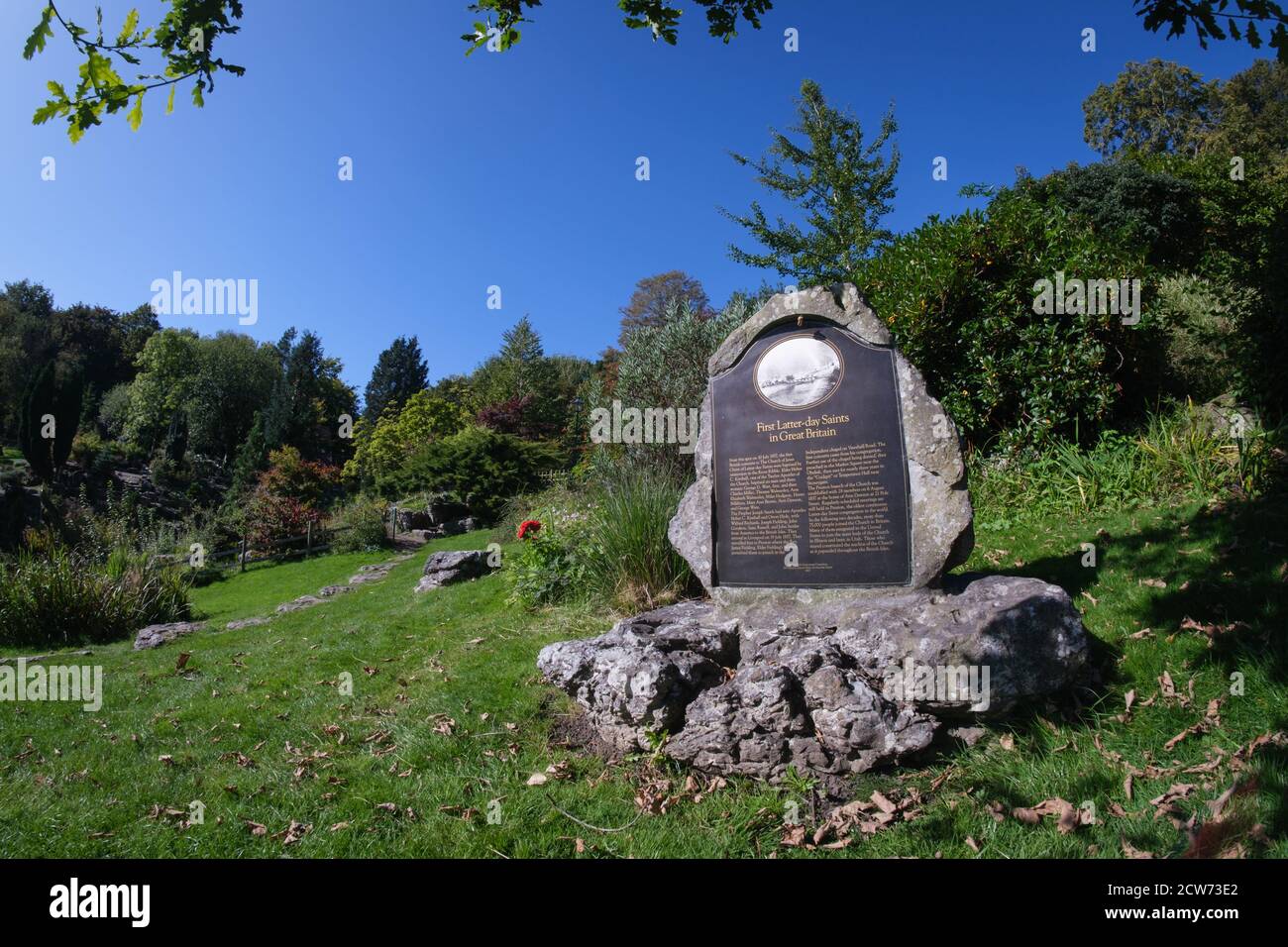 Denkmal zum Gedenken an die ersten Konvertiten zum Letzten Tag Heilige Religion in Großbritannien in Preston's Avenham Parl Stockfoto