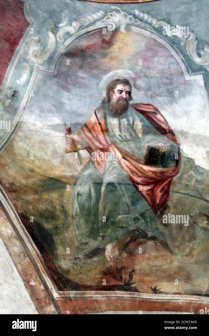 Apostel Paulus, Fresko in der Kirche Allerheiligen, Sesvete, Kroatien, Europa Stockfoto