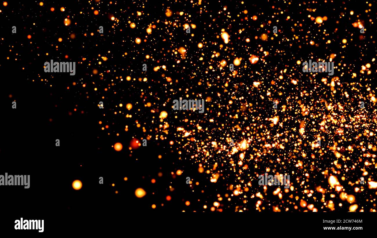 Feuerpartikel auf schwarzem Hintergrund, computergeneriertes Bild Stockfoto