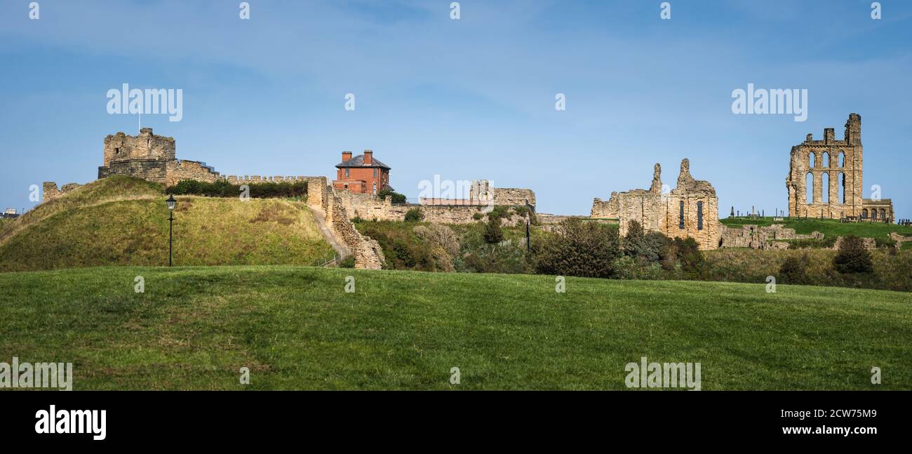 Tynemouth Priorat und Schloss Panorama Stockfoto