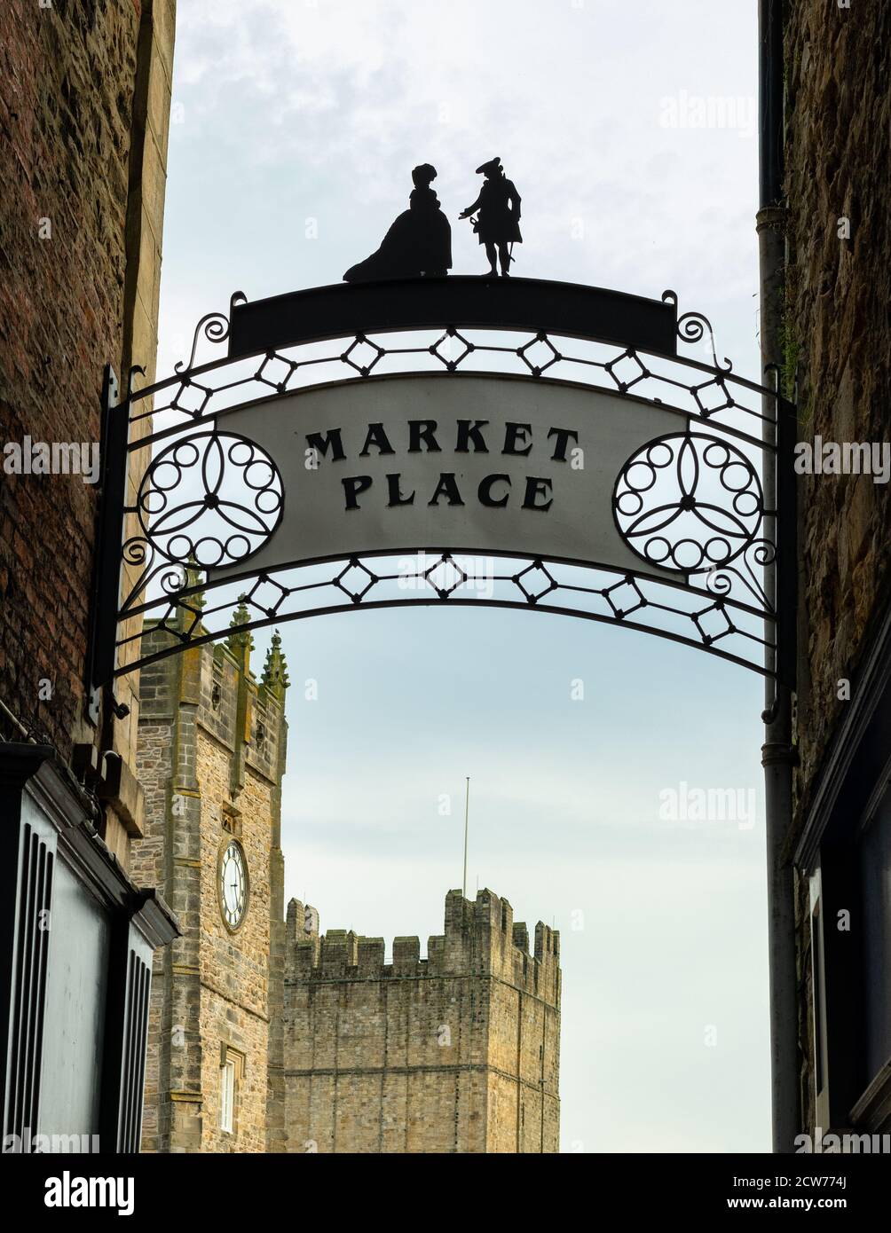 Richmond, North Yorkshire, England - Marktplatzschild Stockfoto