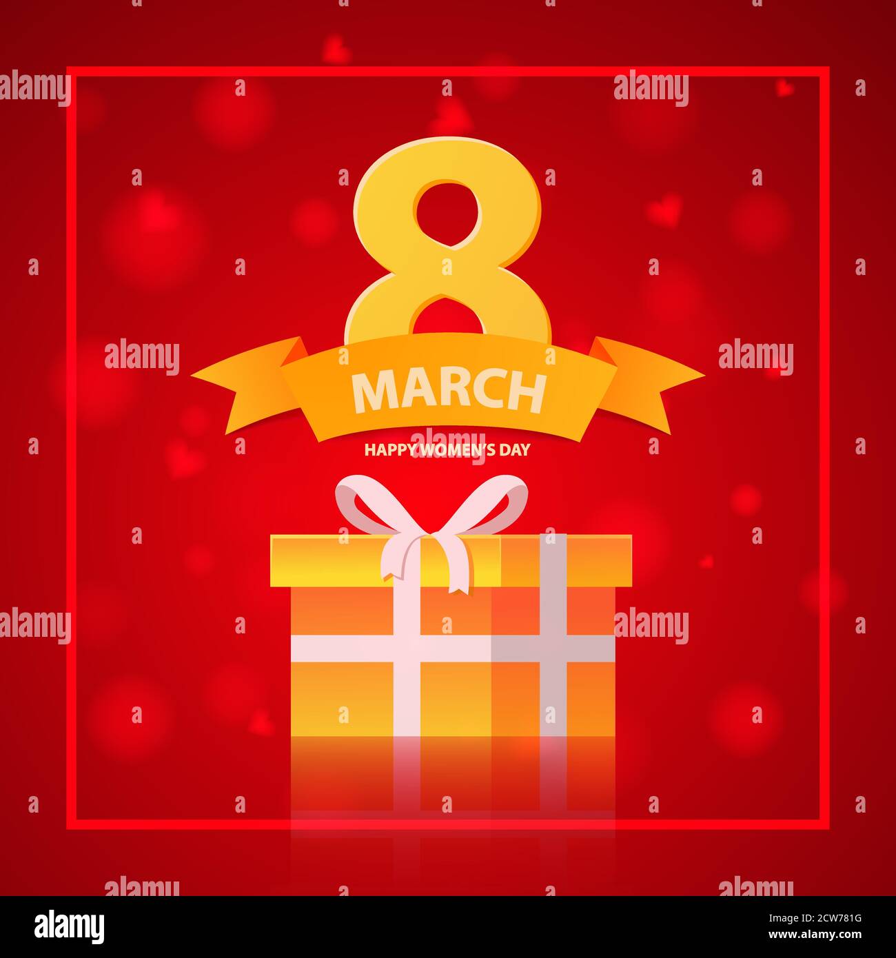 Internationaler Frauentag mit Geschenkbox Poster.Flyer für den 8. März. Stock Vektor