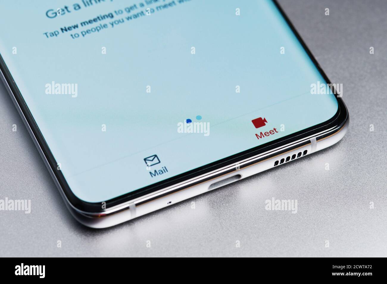 New york, USA - 28. September 2020: Menü in google Meet Smartphone App auf dem Bildschirm Nahaufnahme Stockfoto