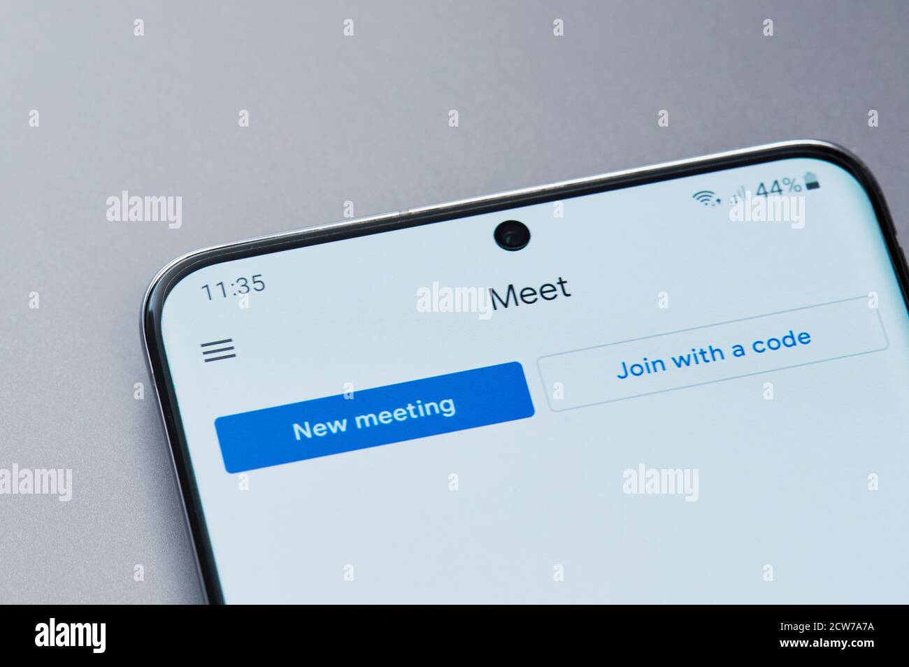 New york, USA - 28. September 2020: Neues Treffen in google Smartphone-App auf dem Bildschirm Nahaufnahme Stockfoto