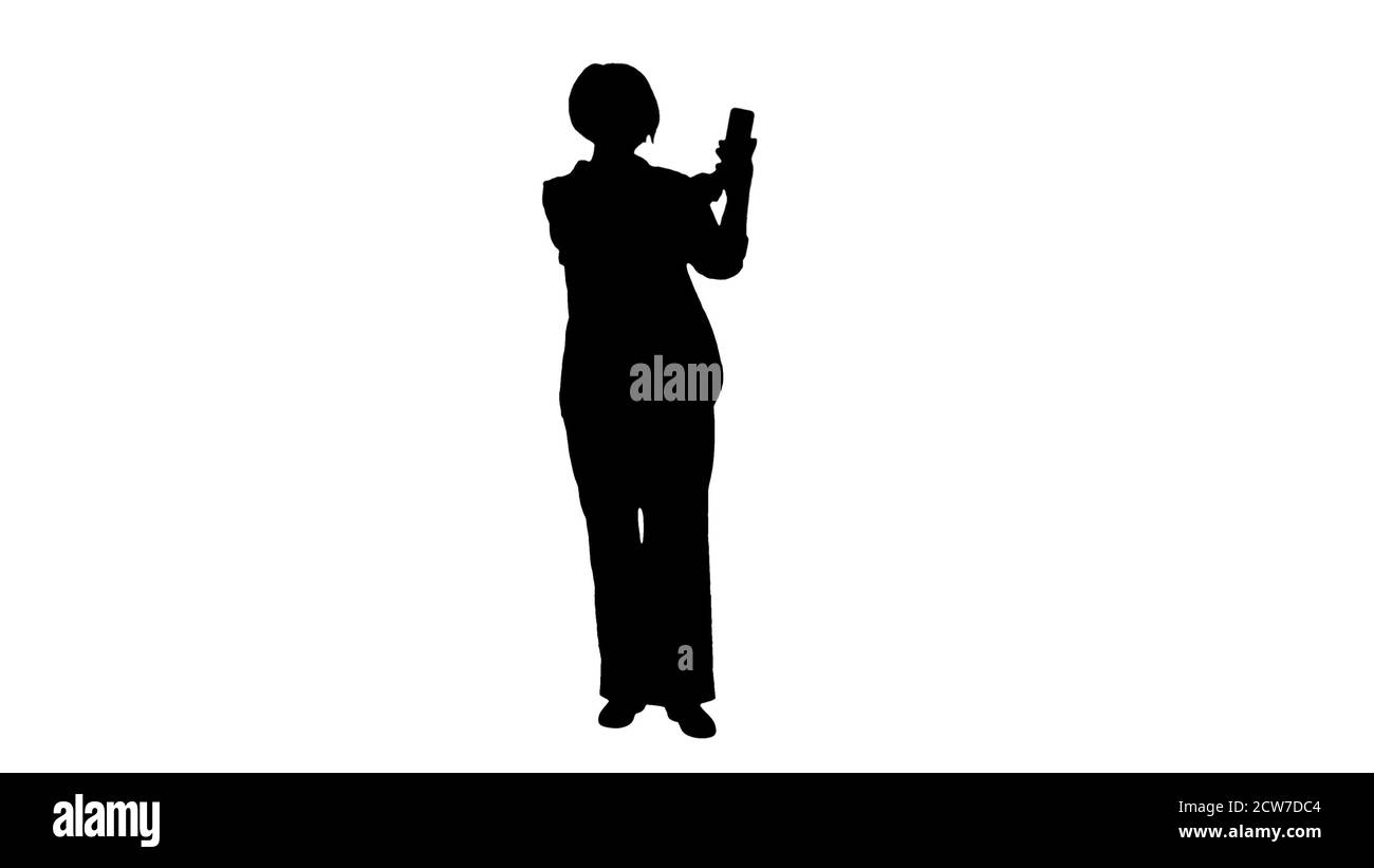 Silhouette Intelligente Oma nimmt ein Selfie. Stockfoto