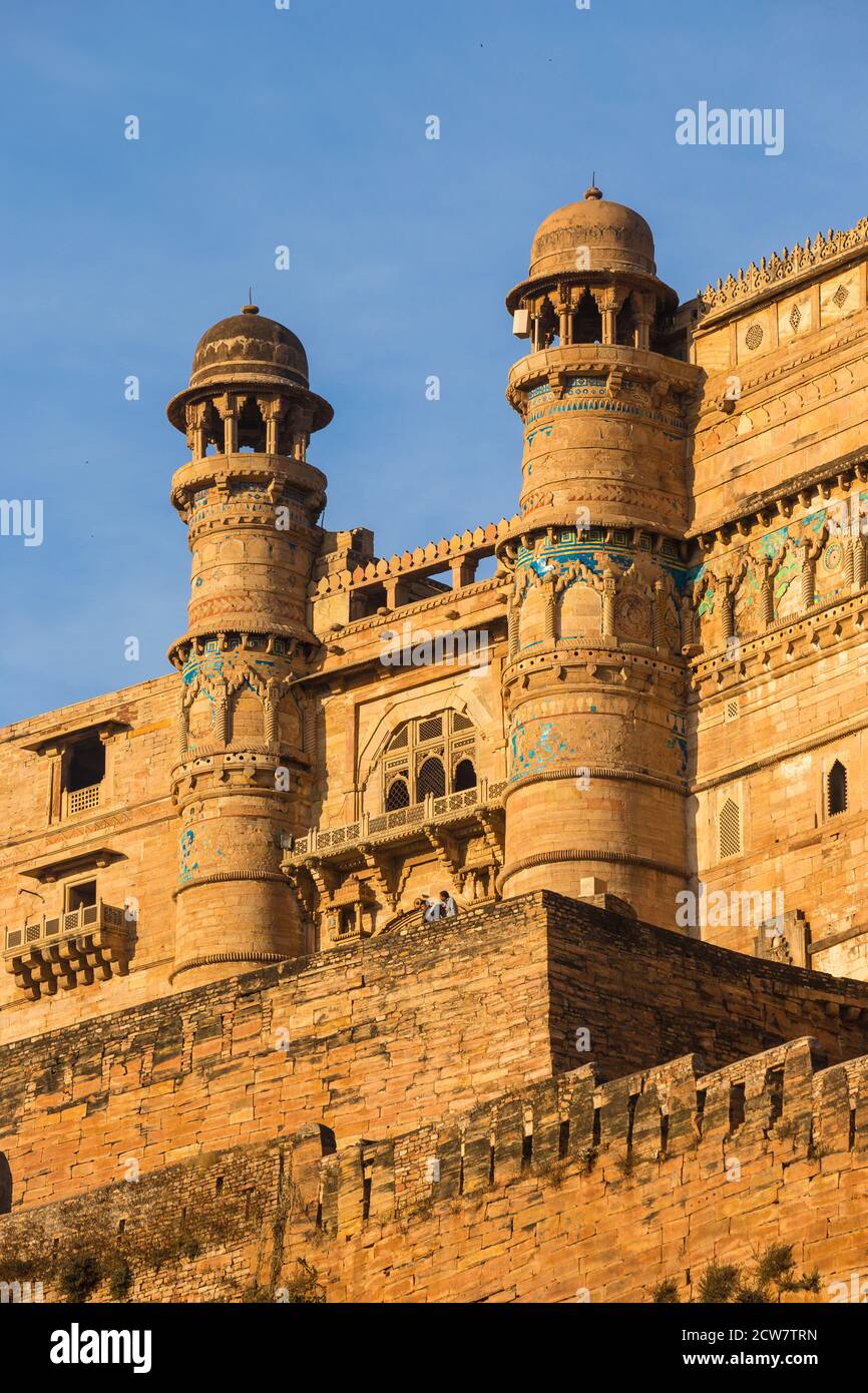 Indien, Madhya Pradesh Gwalior, Gwalior Fort, Man Singh Palace, Elefantentor (Hathiya Paur) Stockfoto