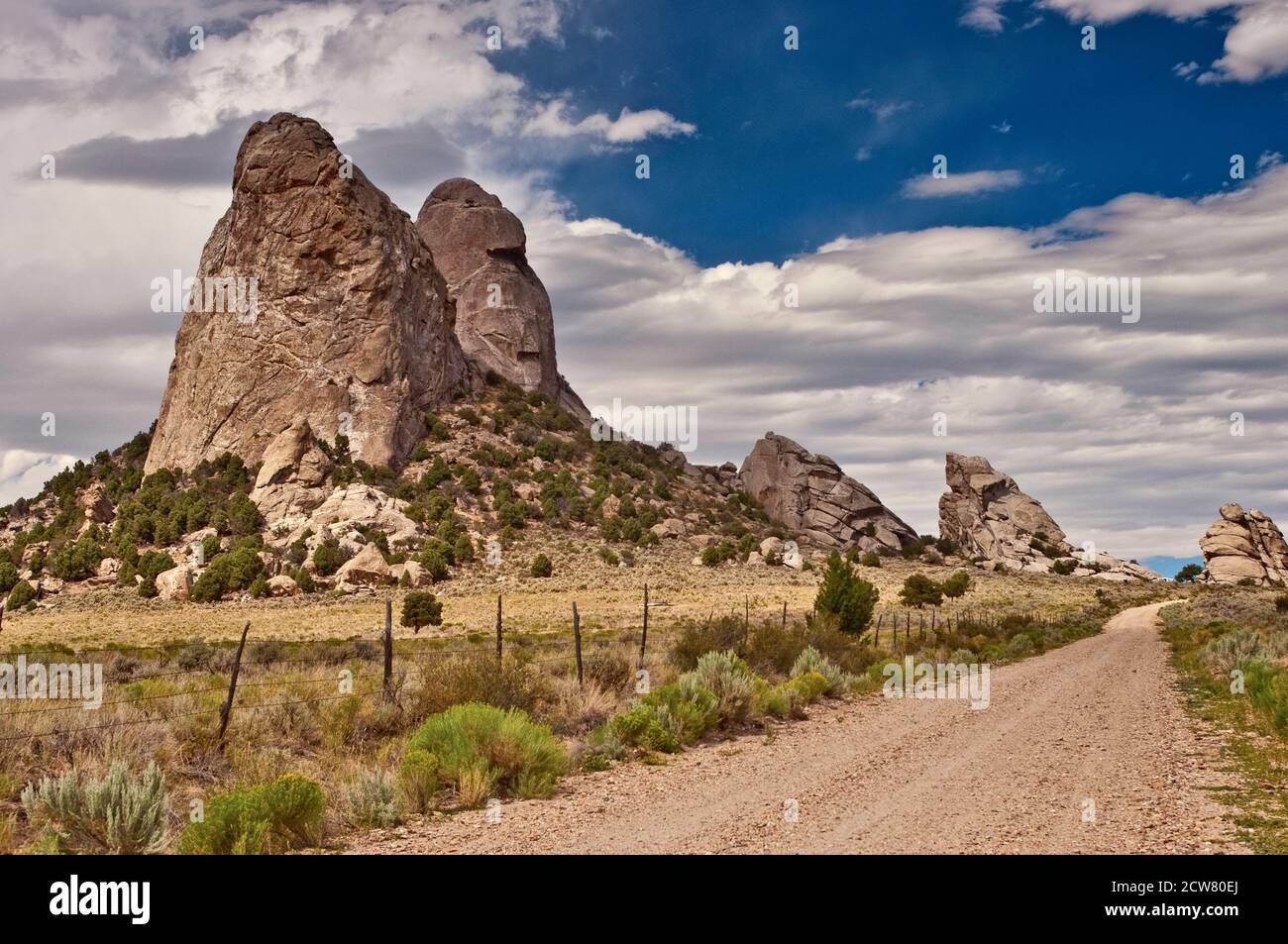 Twin Sisters Granitfelsen im City of Rocks National Preserve, Idaho, USA Stockfoto