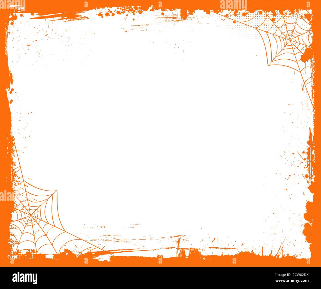 Die Vector Halloween blank Medium Rechteck Banner Größe Vorlage Hintergrund mit orange Grunge Grenze, Spinnennetz Stock Vektor