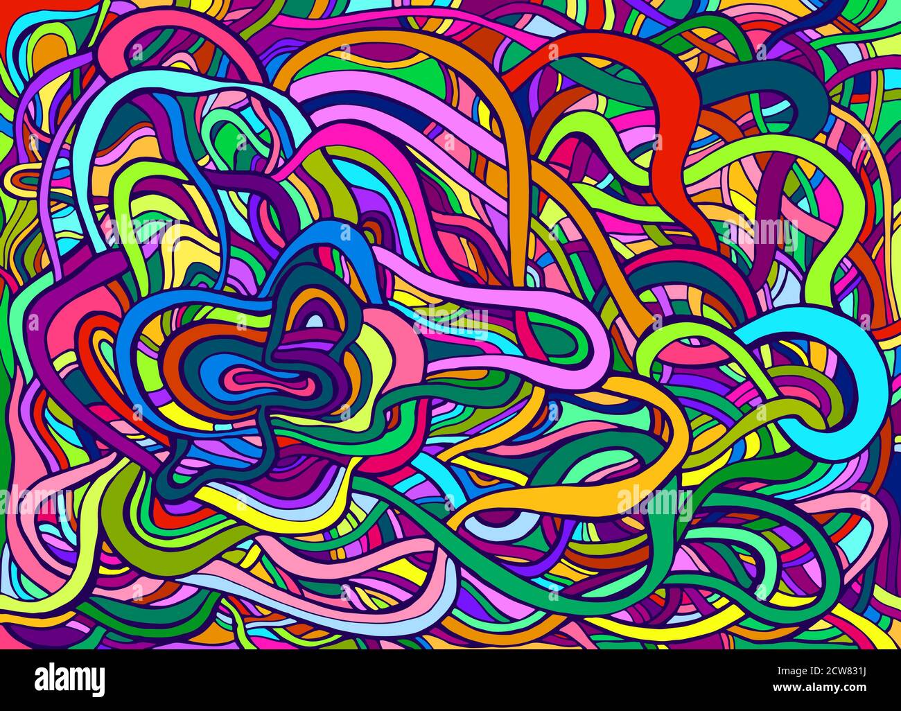 Regenbogen Farbe bunt psychedelisch verrückt abstrakt wirbeln Linie Kunst.  Doodle Stil dekorative Textur.Vektor Hand gezeichnet Illustration  Stock-Vektorgrafik - Alamy