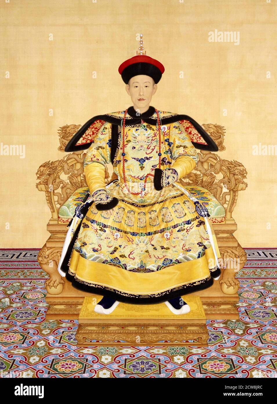 Der Kaiser Qianlong im Hofkleid von Giuseppe Castiglione (1688-1766, chinesischer Name lang Shining), 1736. Der Kaiser Qianlong (1711-1799) war der 6. Kaiser der Qing Dynastie in China Stockfoto