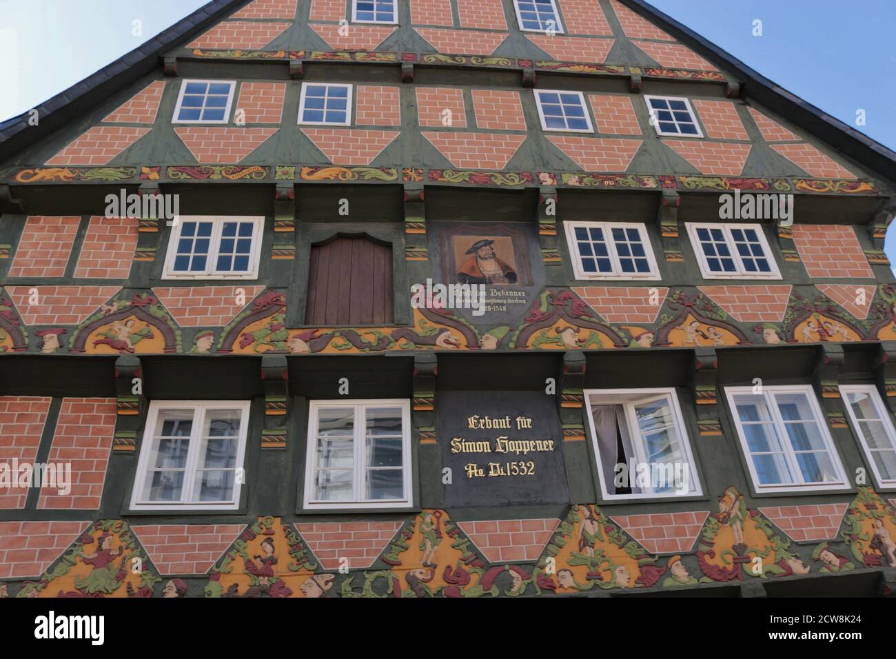 Das älteste historische Haus in Celle, datiert 1526. Celle ist reich an schönen Fachwerkbauten. Norddeutschland, Europa. Stockfoto