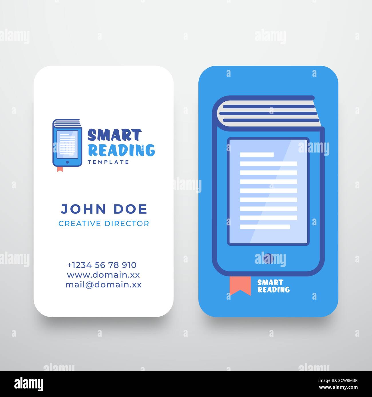Smart oder Mobile Reading Abstract Vector Sign oder Logo und Visitenkarte Vorlage. Buchen Sie mit einem Bookmark Incorporated in Smartphone-Konzept. Premium Stock Vektor