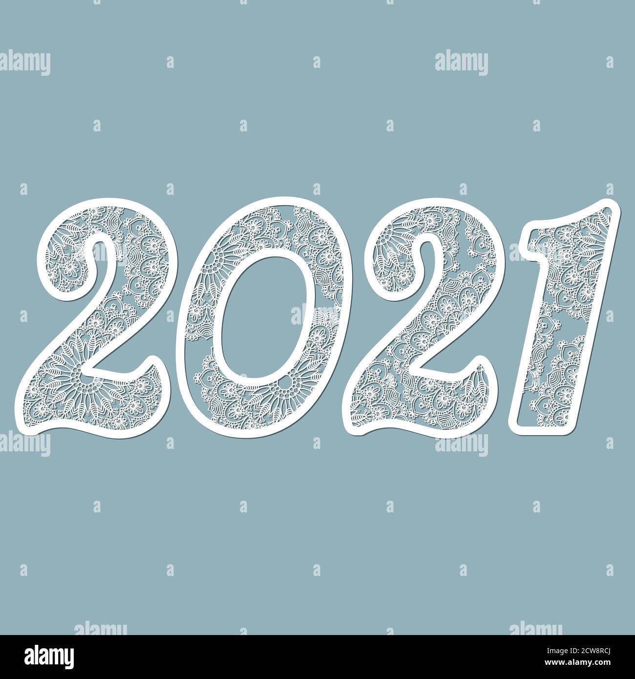 Abbildung 2021. Lasercut. Legen Sie die Schablone für Laserschneiden und Plotter fest. Vektorgrafik. Muster für den Laserschnitt, Töpfer und Siebdruck.... Stock Vektor