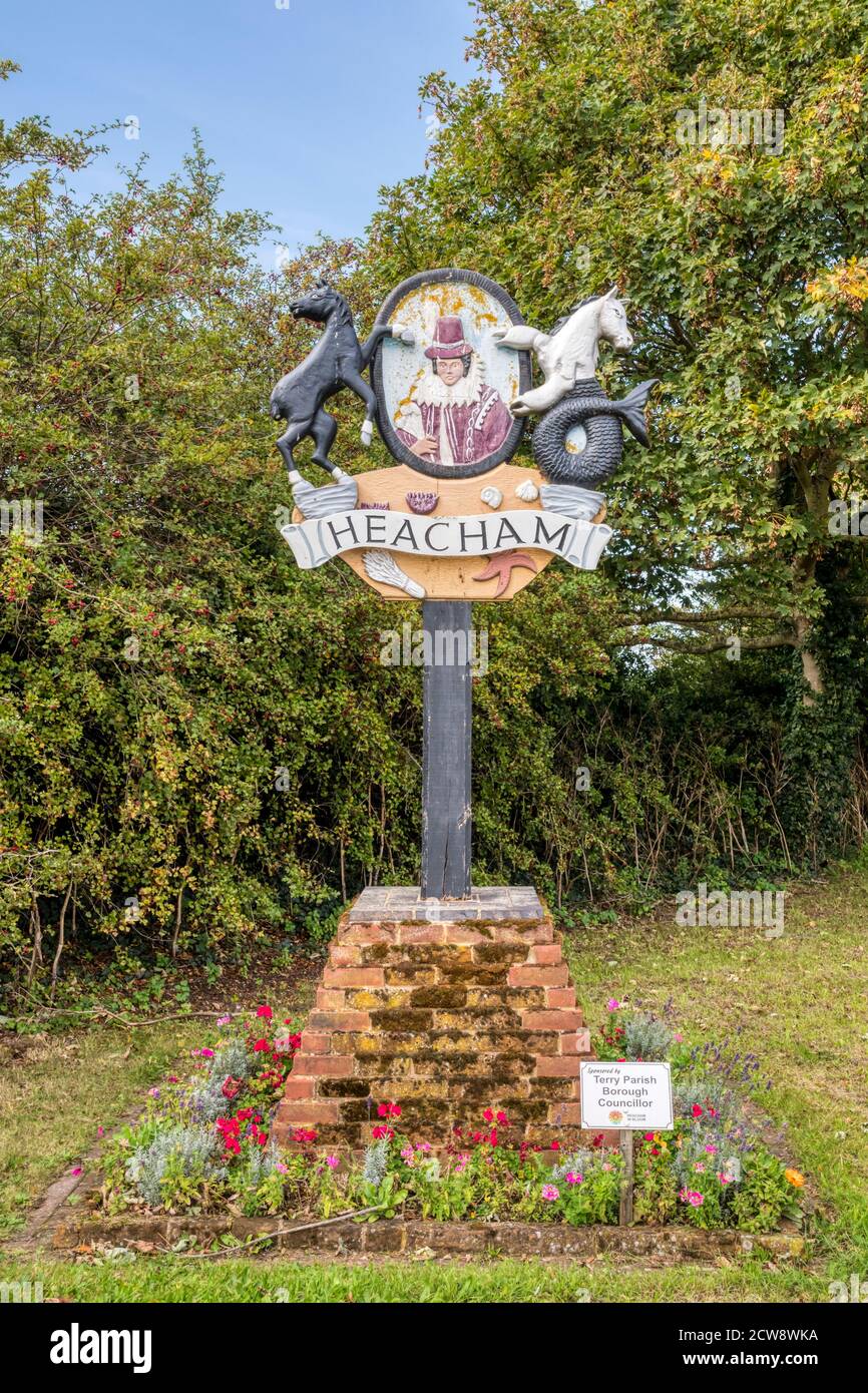 Das Dorfzeichen von Heacham in West Norfolk. Stockfoto