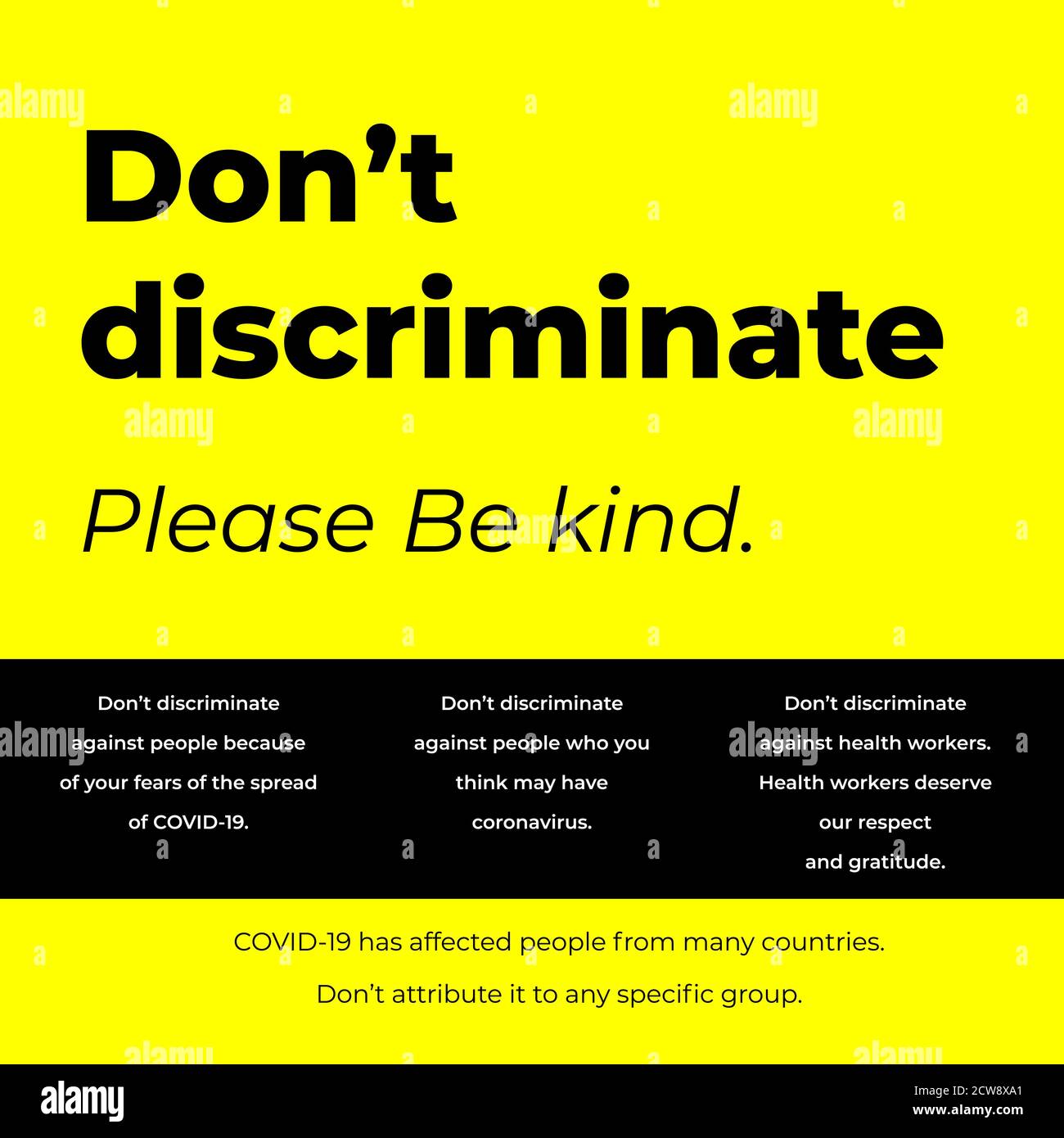 Diskriminiere nicht, bitte sei gütig. Design für den Welttag der psychischen Gesundheit. Jährliche Kampagne. Sensibilisierung für psychische Gesundheit. Kontrolle und Schutz. Stock Vektor