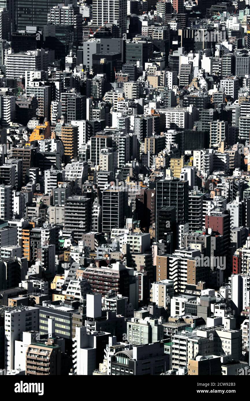 Stadtbild der Altstadt von Tokio, wo verschiedene große und kleine Die Apartments sind überfüllt Stockfoto