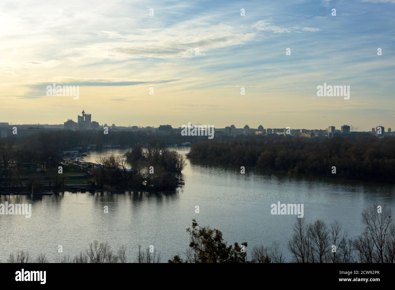 Blick auf den Zusammenfluss von Donau und Save Stockfoto