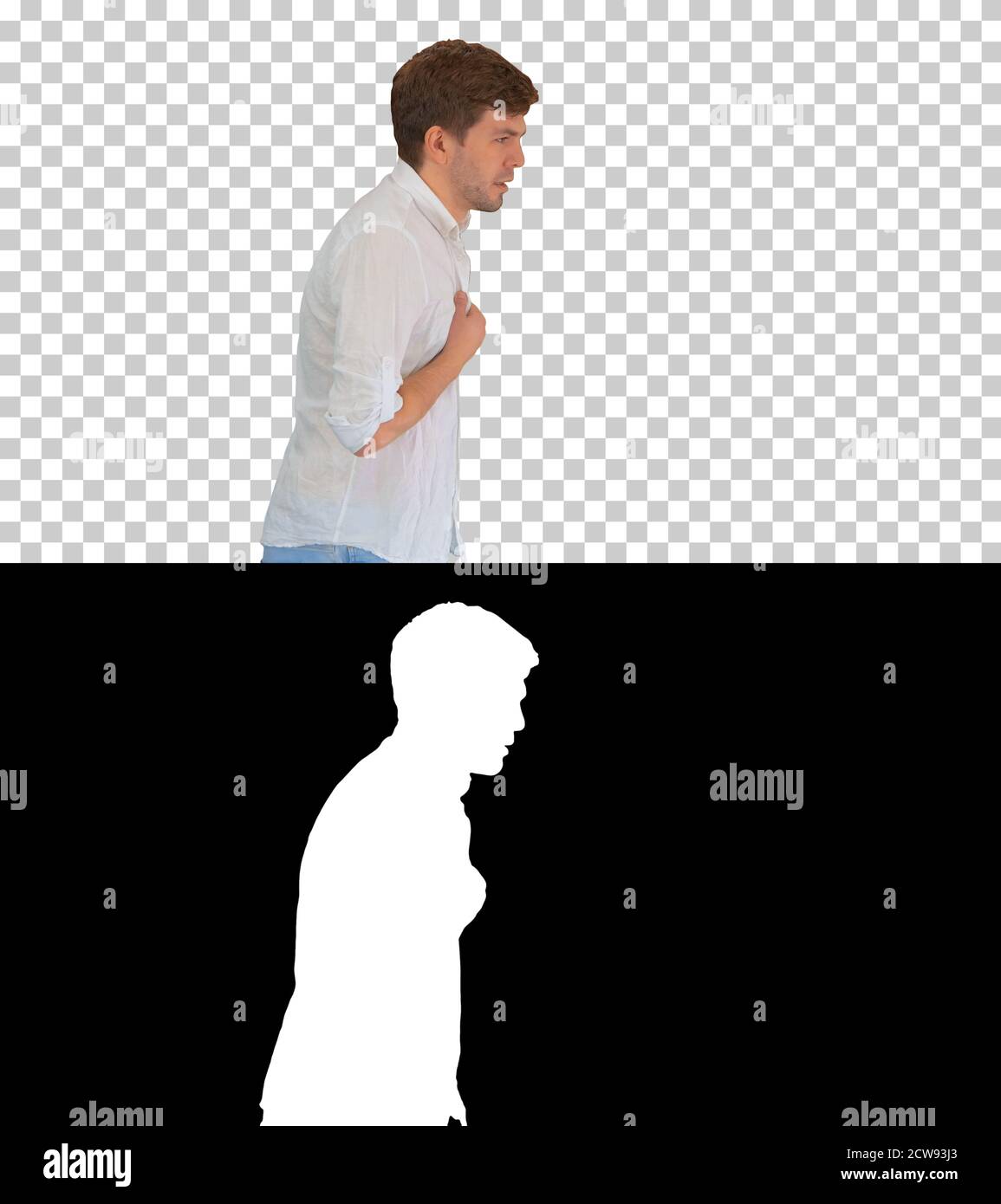 Erschöpfter junger Mann, der beim Gehen an Hitze leidet, Alpha Cha Stockfoto
