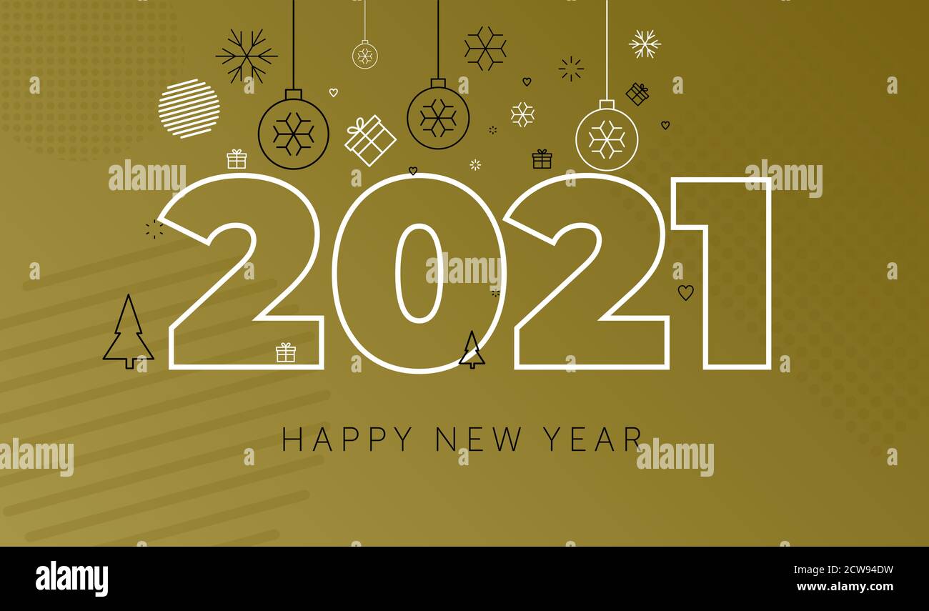 vektor-Illustration des glücklichen neuen Jahres Gold und schwarz Collors Ort für Text weihnachtskugeln 2021 Stock Vektor