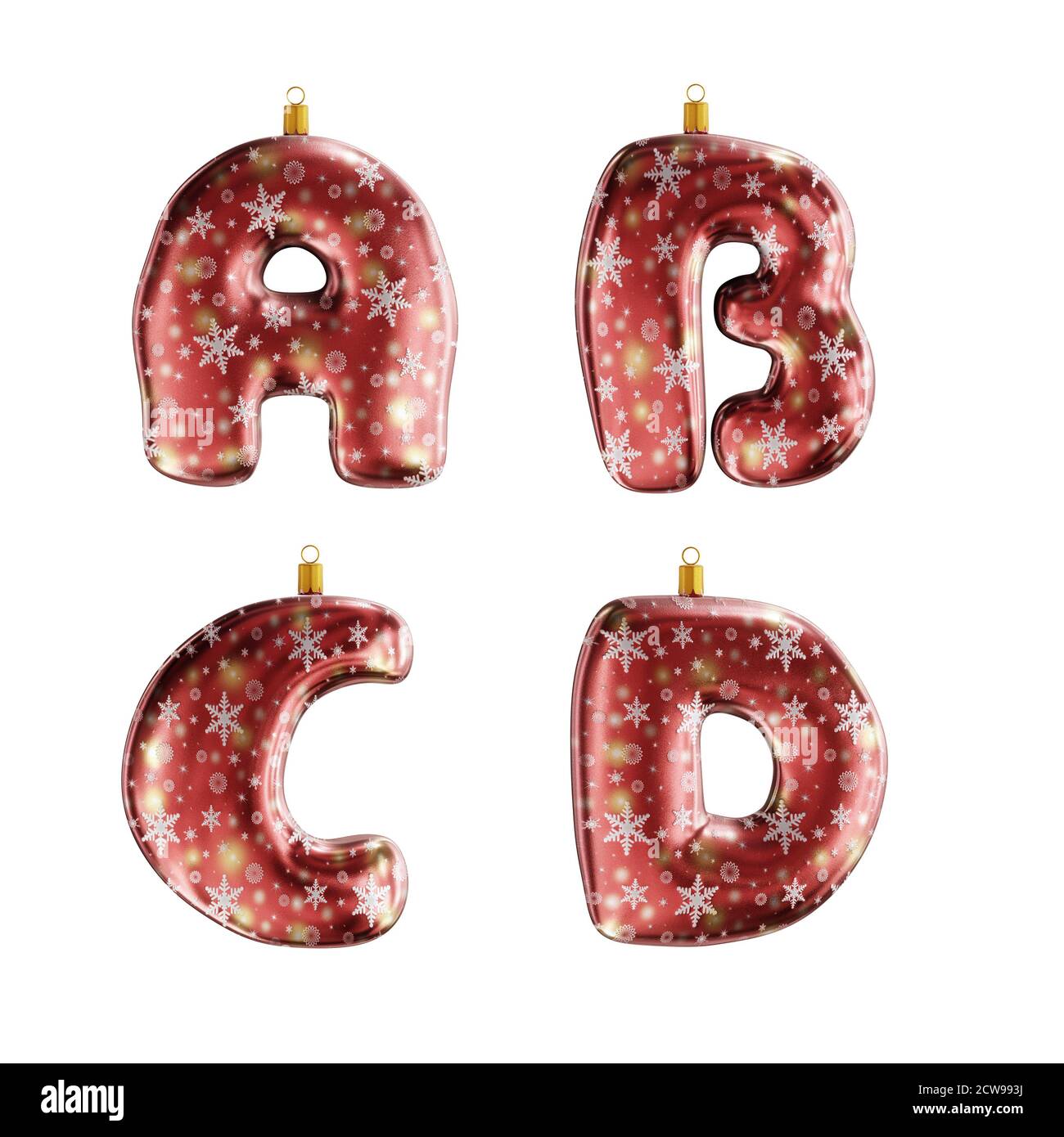 3D-Rendering von roten weihnachtsschmuck Alphabet auf weiß geschossen - Buchstaben E-H Stockfoto