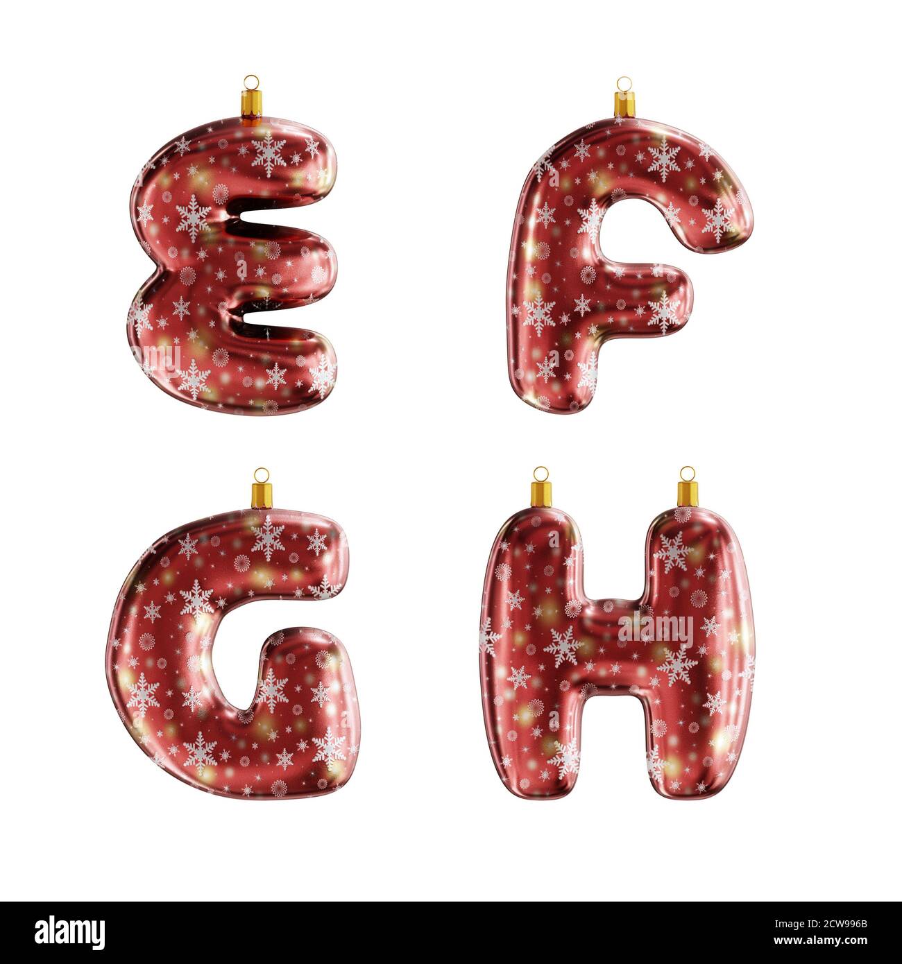 3D-Rendering von roten weihnachtsschmuck Alphabet auf weiß geschossen - Buchstaben A-D Stockfoto