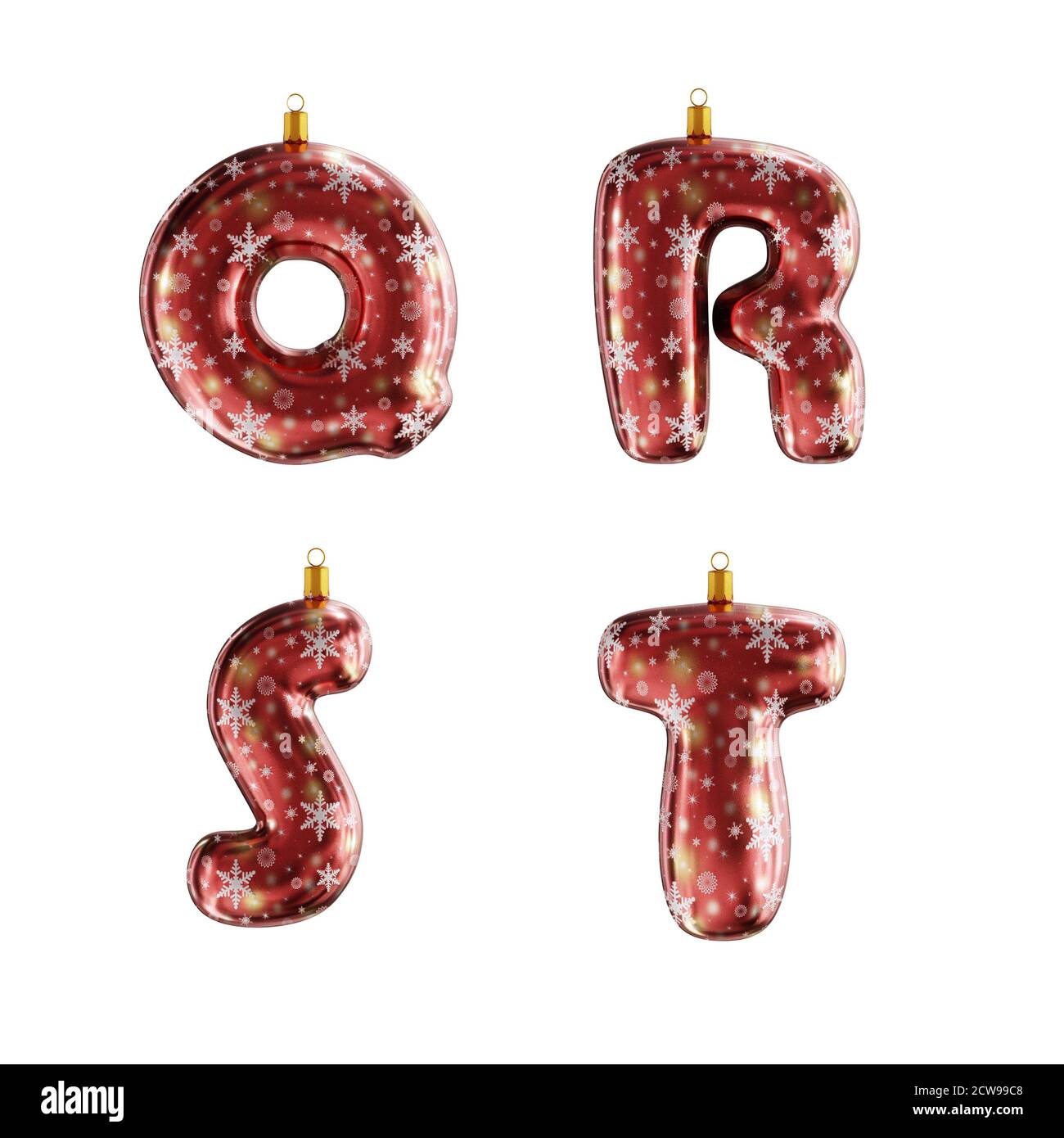 3D-Rendering von roten weihnachtsschmuck Alphabet auf weiß geschossen - Buchstaben Q-T Stockfoto