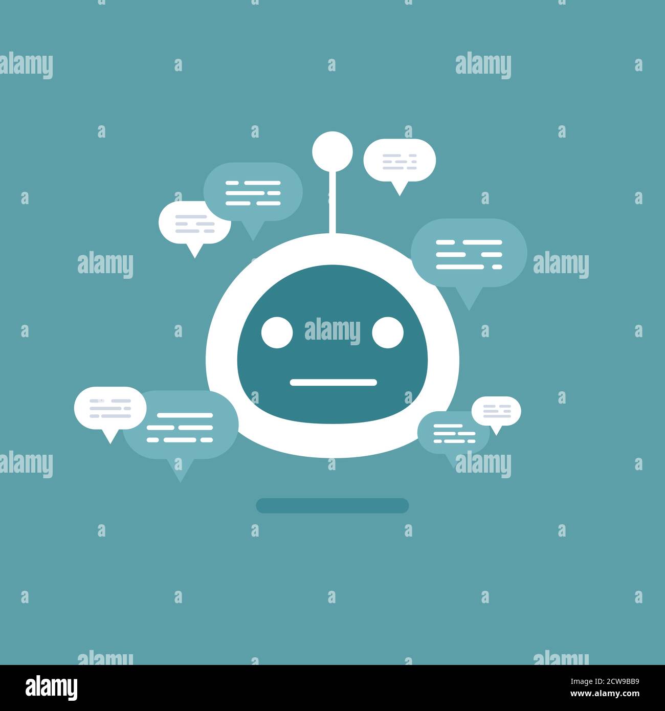 Vector moderne flache Chat bot mit Sprechblase Symbole auf orangefarbenem Hintergrund. Stock Vektor