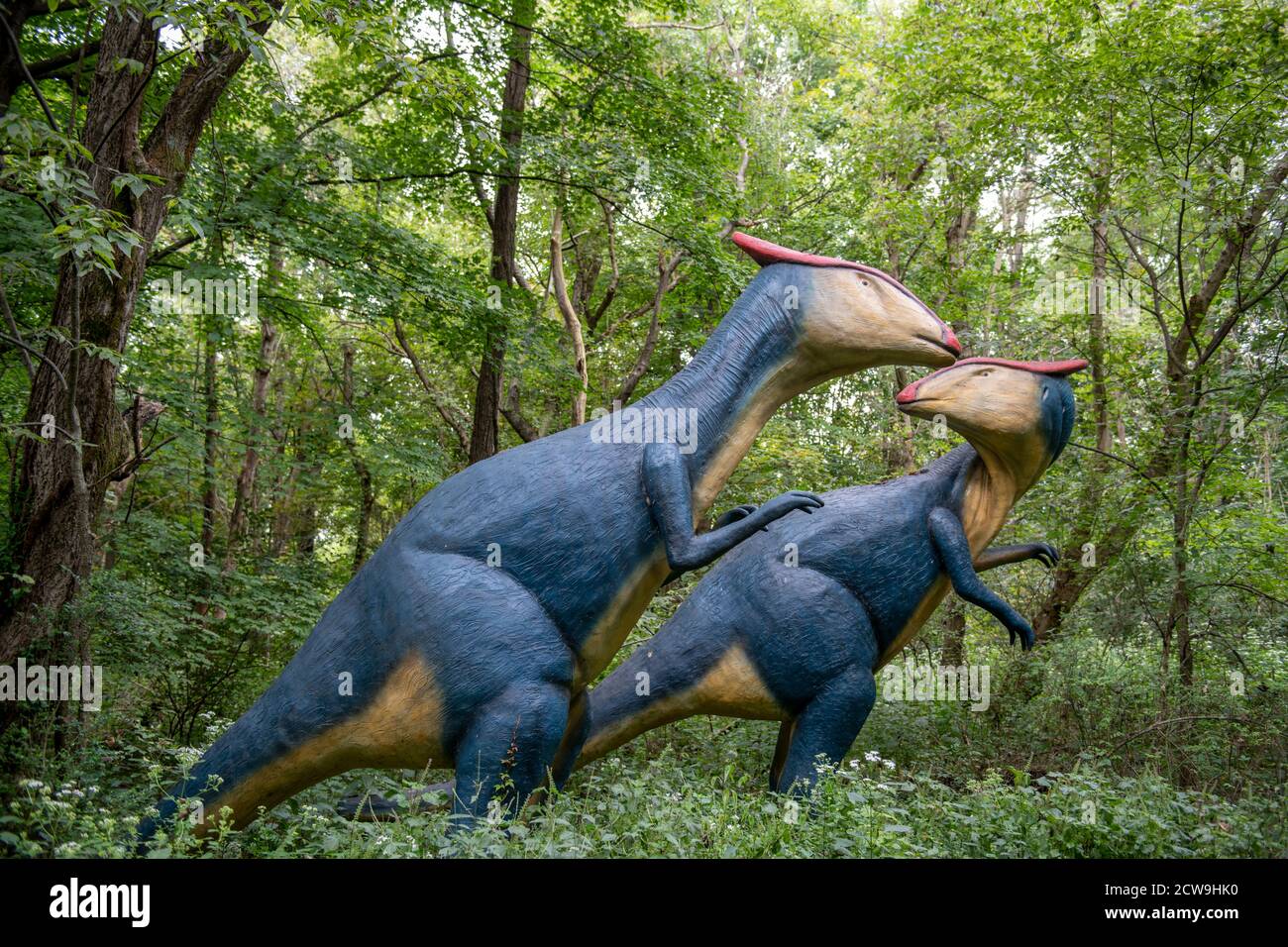 Cave City Kentucky, USA 09-24-20 Dinosaur World ist ein großartiges Outdoor-Ziel für Kinder mit lebensgroßen Dinosauriernachbildungen und praktischen Aktivitäten. Stockfoto