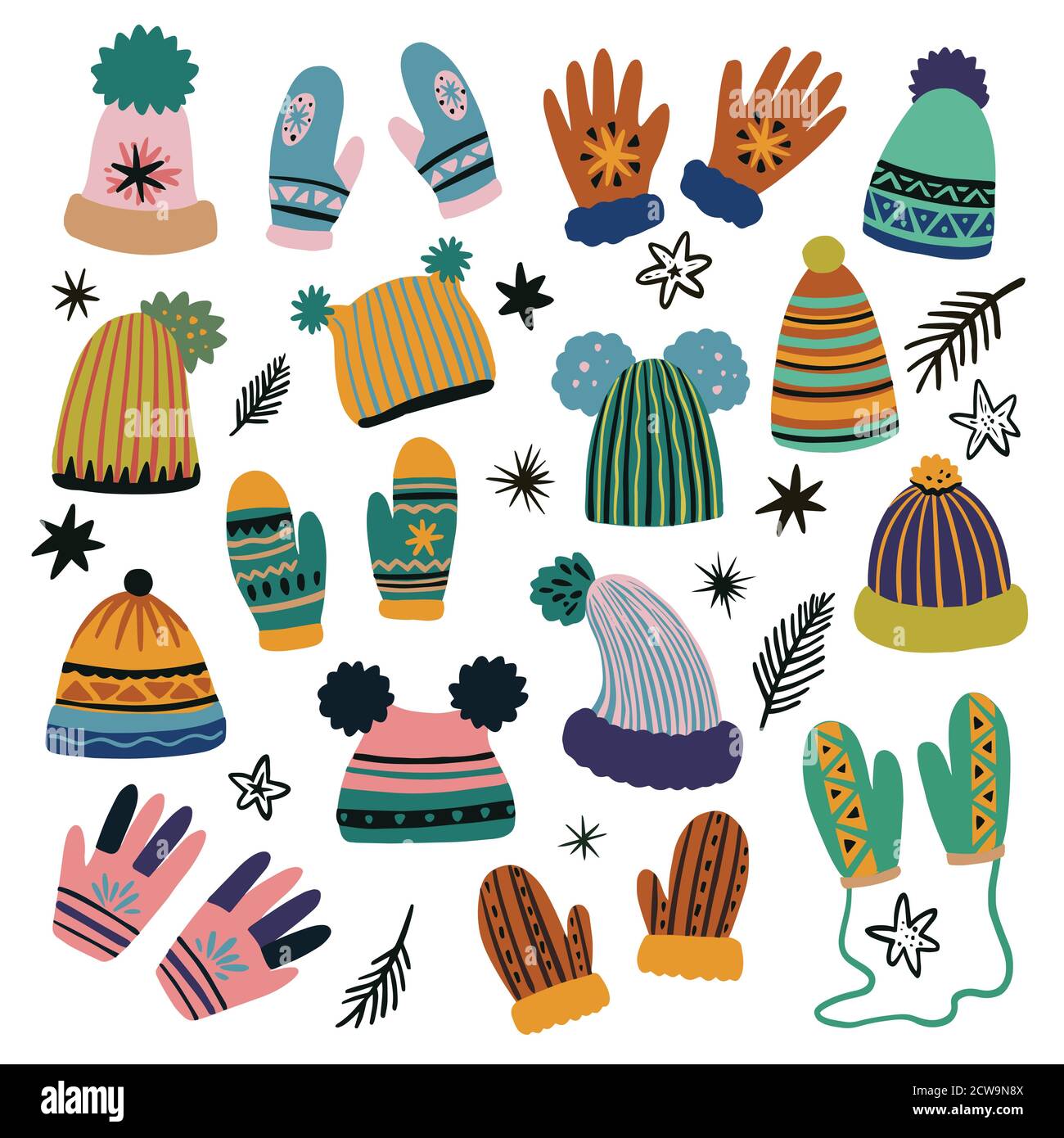 Niedliche Vektor-Set von Winterkleidung Clip Art, Hte, Fustlinge und  Handschuhe. Freihndig gezeichnete Doodle-Elemente Stock-Vektorgrafik -  Alamy