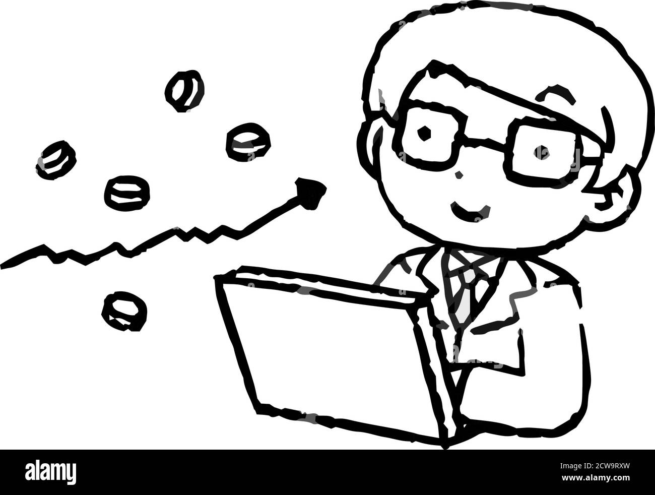 Dies ist eine Illustration von Monochrome Office-Arbeiter, die gemacht Eine Menge Geld durch Investitionen Stock Vektor