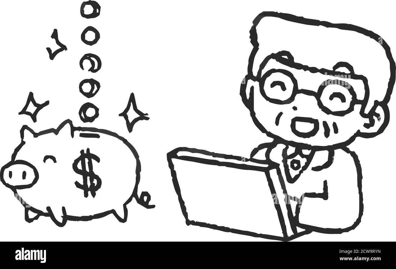 Dies ist eine Illustration von Monochrom alten Mann, der gemacht Eine Menge Geld durch Investitionen Stock Vektor