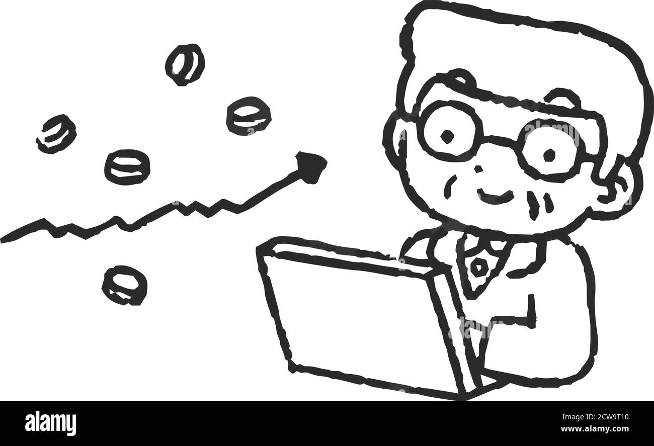 Dies ist eine Illustration von Monochrom alten Mann, der gemacht Eine Menge Geld durch Investitionen Stock Vektor