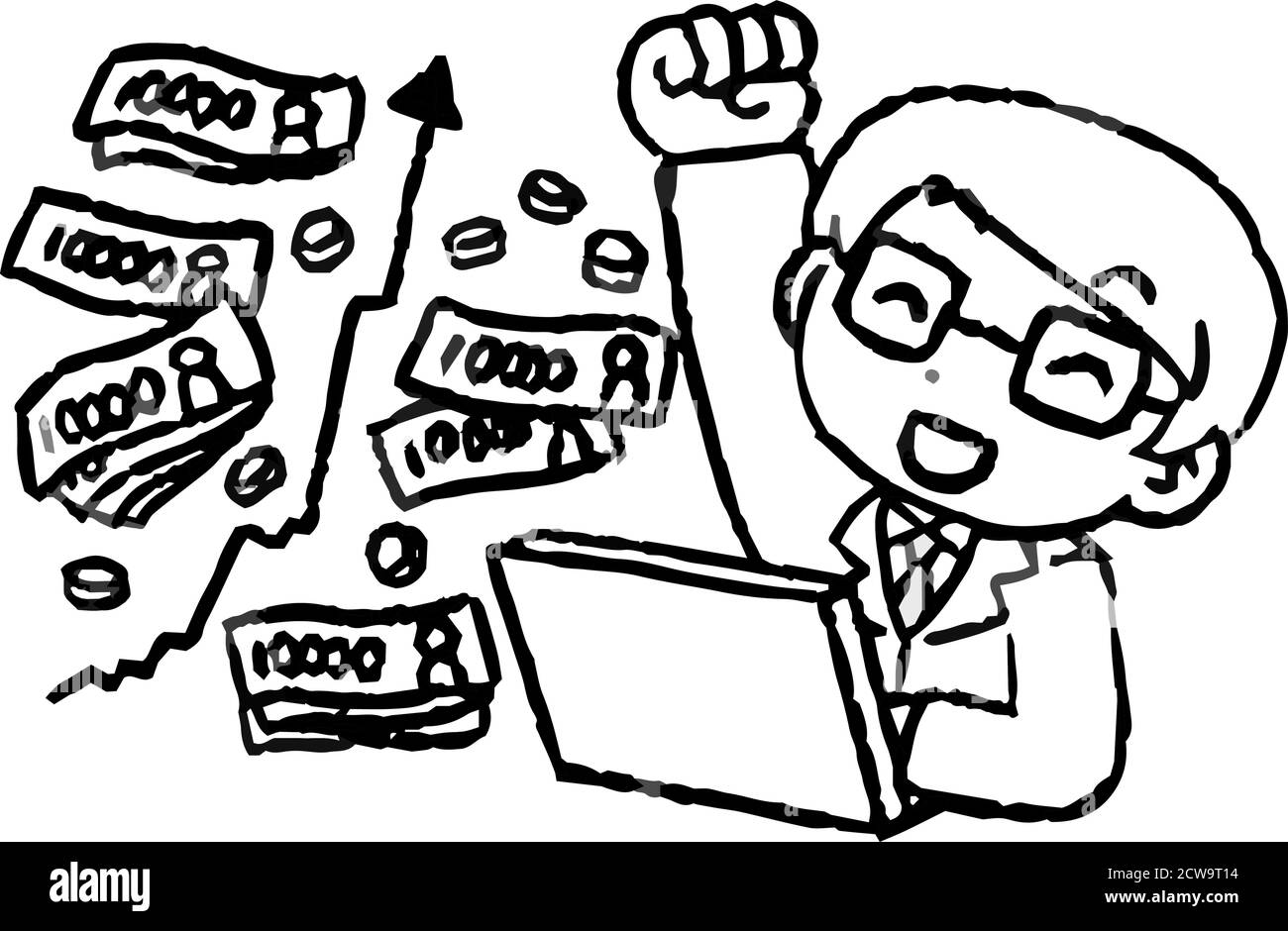 Dies ist eine Illustration von Monochrome Office-Arbeiter, die gemacht Eine Menge Geld durch Investitionen Stock Vektor