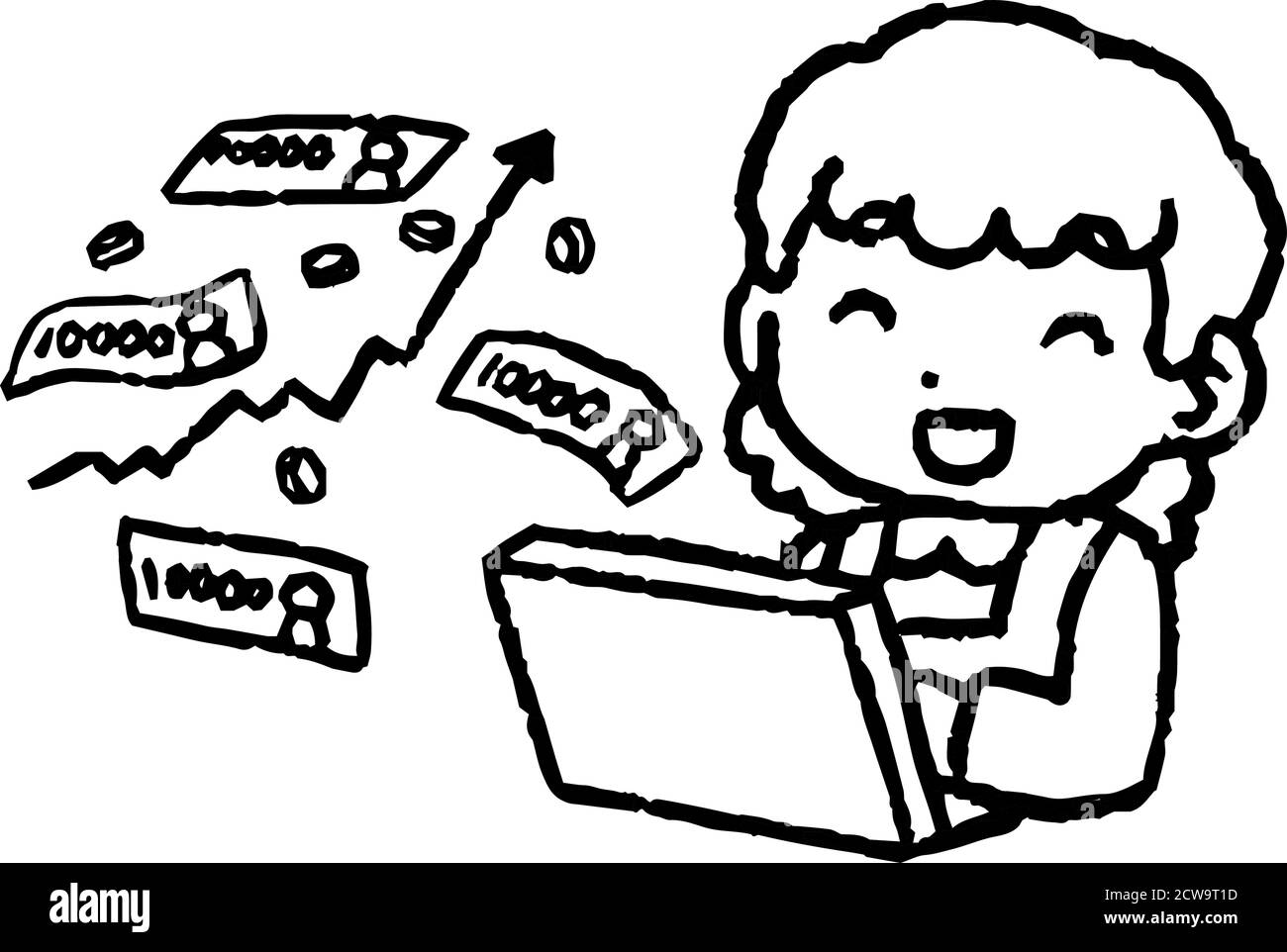 Dies ist eine Illustration von monochrome Hausfrau, die ein gemacht Viel Geld durch Investitionen Stock Vektor