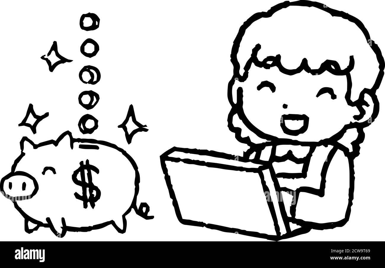 Dies ist eine Illustration von monochrome Hausfrau, die ein gemacht Viel Geld durch Investitionen Stock Vektor